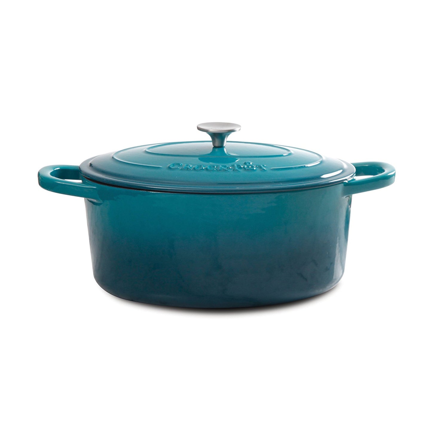 Crock Pot 5 Quart Round TEAL Enameled Covered Cast Iron Dutch Oven Cooker w Lid