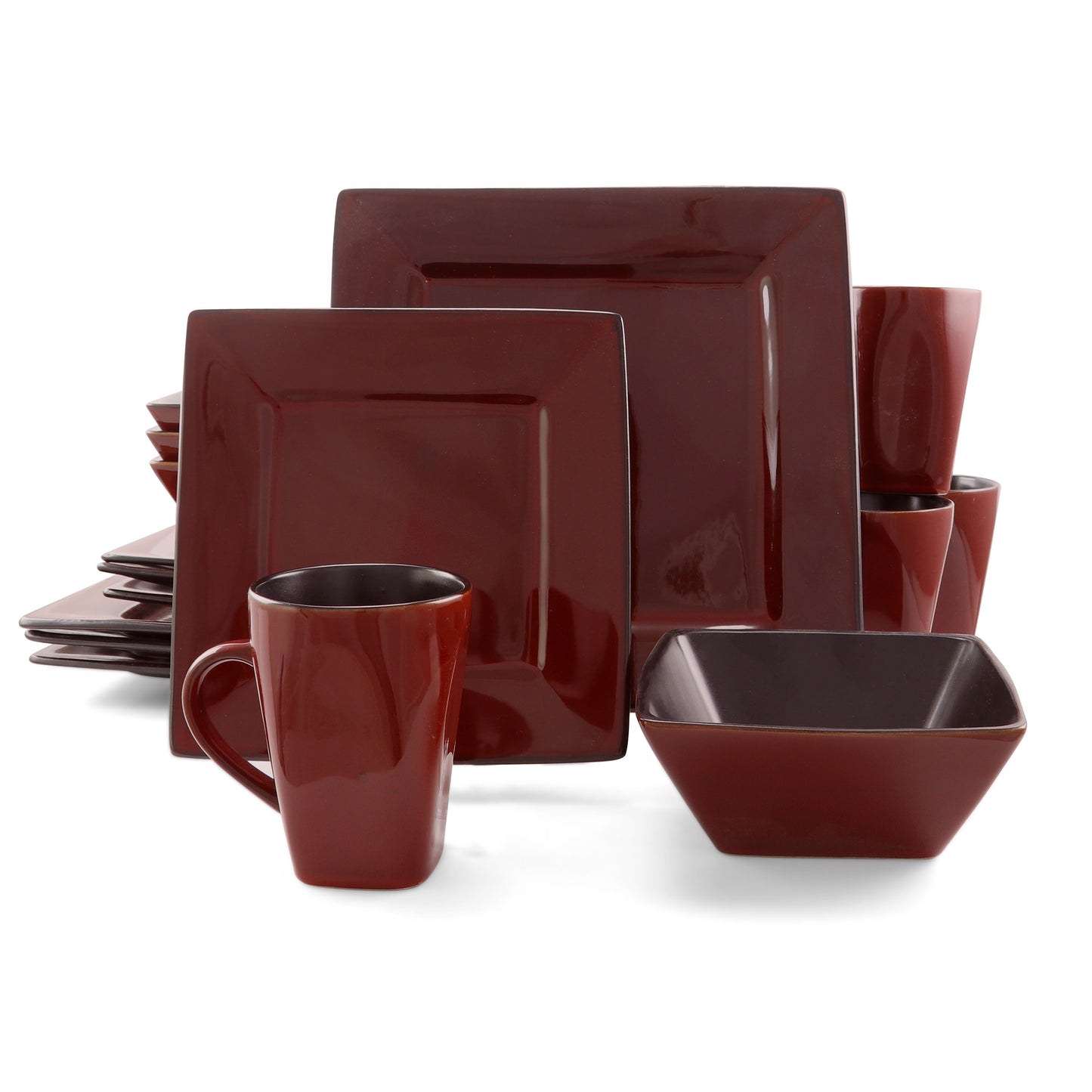 Gibson Elite Kiesling 16 Piece Hard Square Dinnerware Set Red