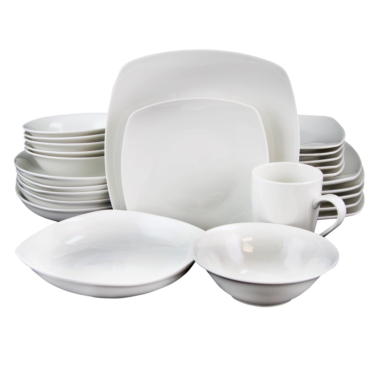 Gibson Home Hagen White 30 pc Square Dinnerware Set for 6