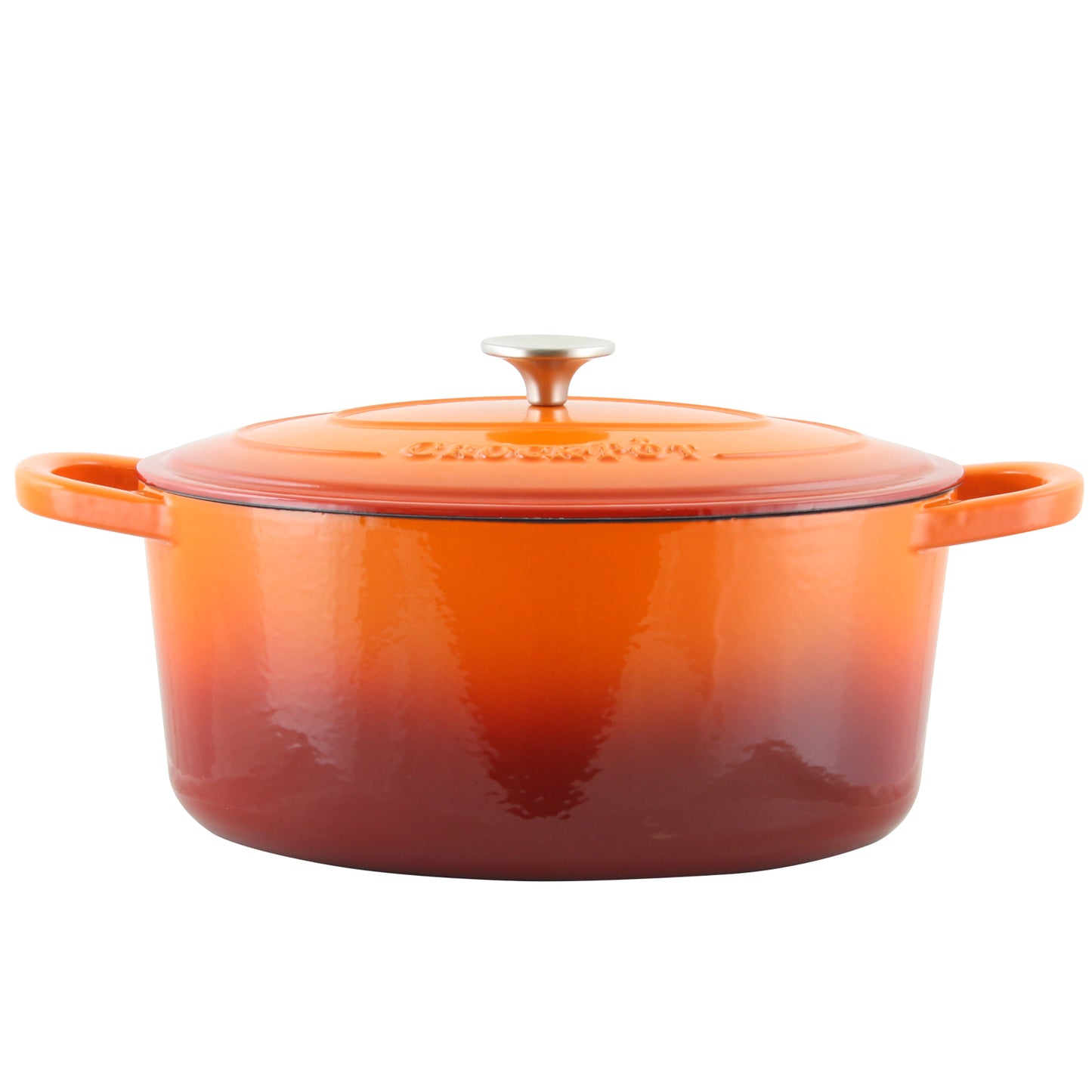 Crock Pot 7 Quart Orange Oval Enameled Covered Cast Iron Dutch Oven Cooker w Lid