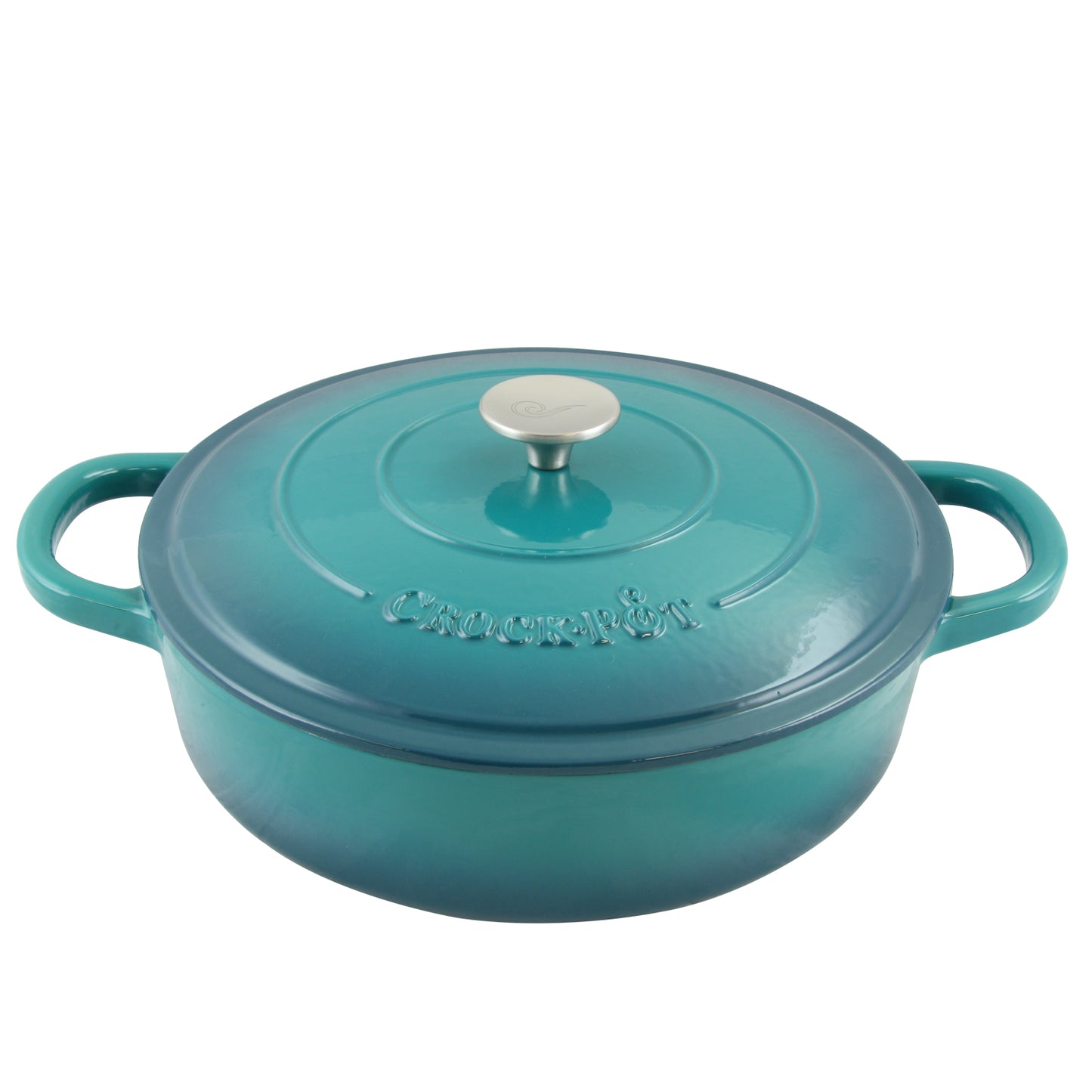Crock-Pot 5 Qt Teal Ombre Enameled Non-Stick Cast Iron Brasier Pan with Lid