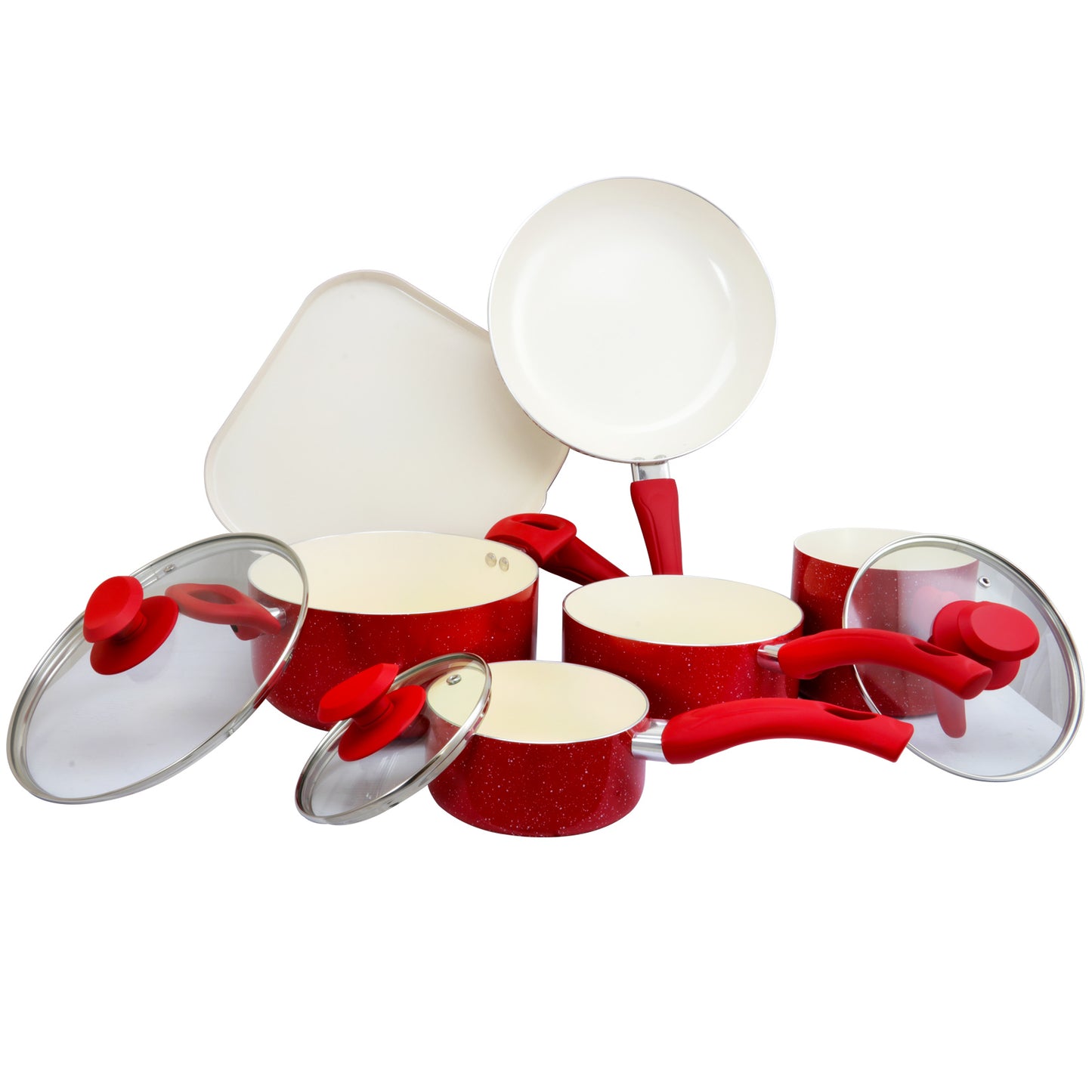 Oster Cocina San Jacinto Aluminum Cookware Set in Red Speckled Finish Set of 9