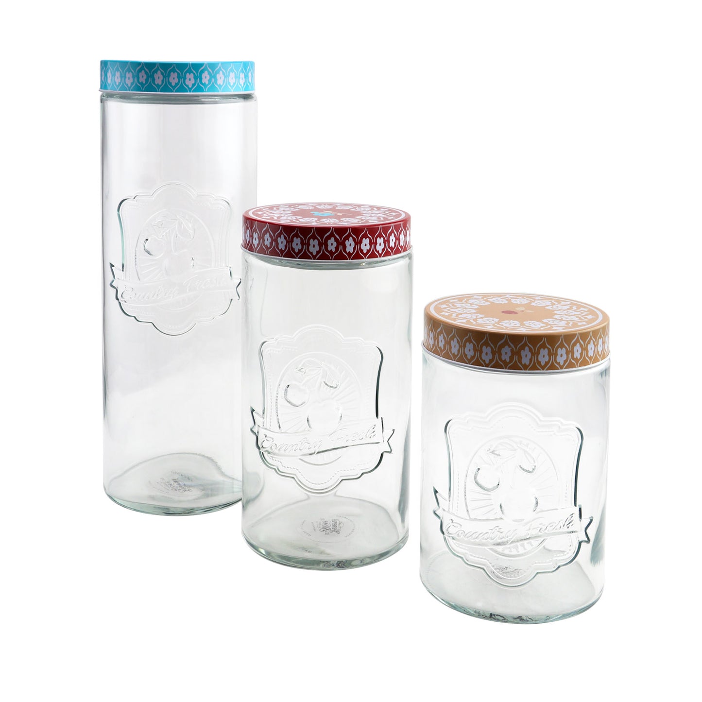 General Store Hollydale 3 Piece Canister Set w Decorated Steel Lids