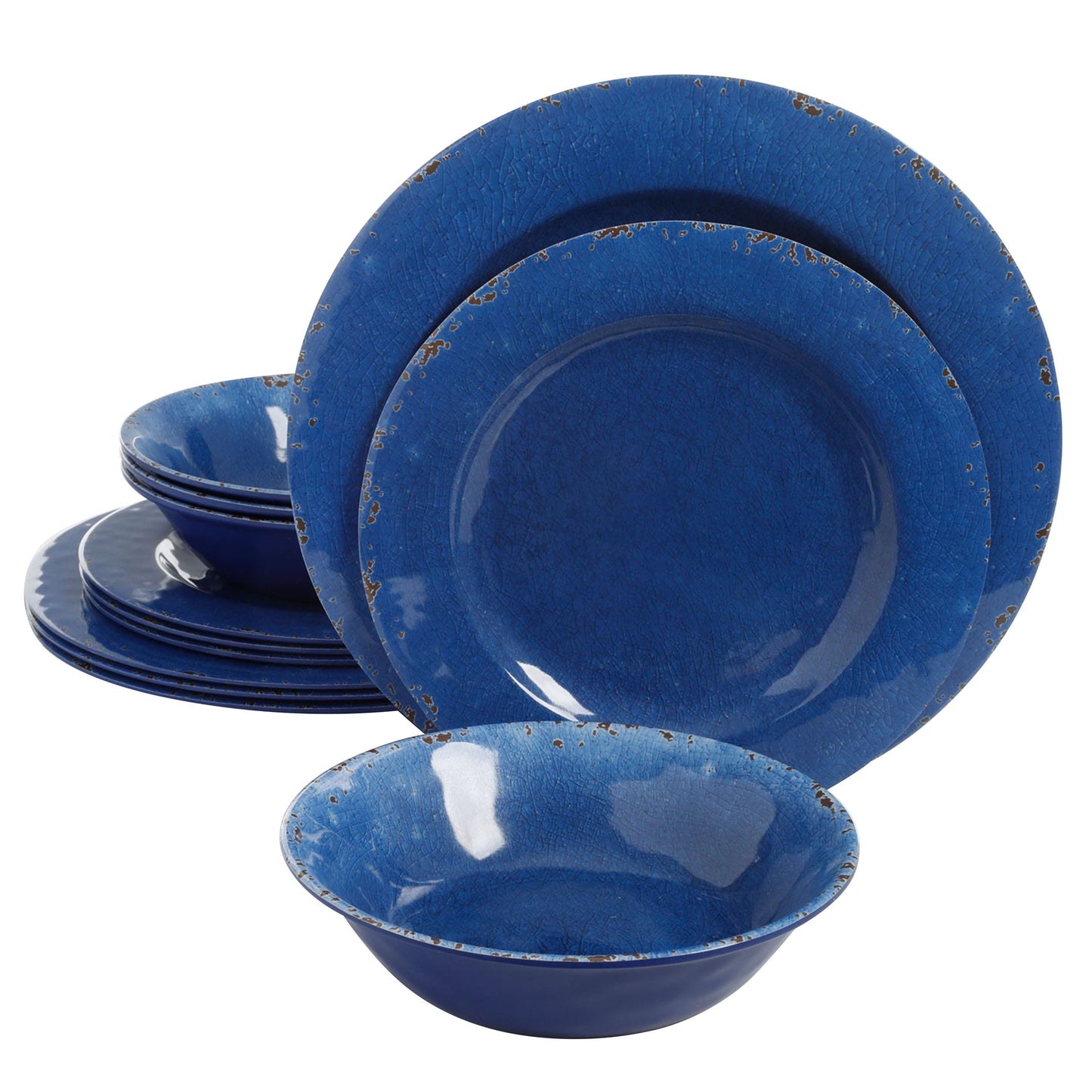 Studio California Mauna 12-Piece Dinnerware Set Cobalt Blue Crackle Look Decal