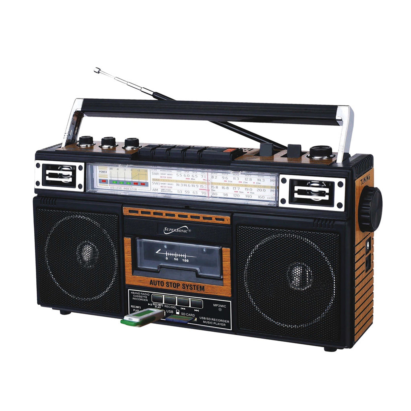 SuperSonic 4 Band Radio & Cassette Player w Cassette To MP3 Converter & Bluetoot