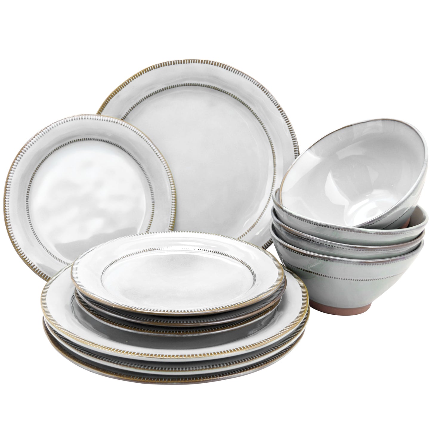 Gibson Elite Terranea 12 Piece Stoneware Dinnerware Set in White Service for 4