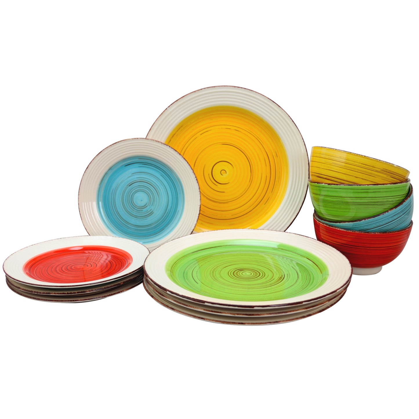 Gibson Home Confetti Band 12 Piece Mix & Match Round Ceramic Dinnerware Set in