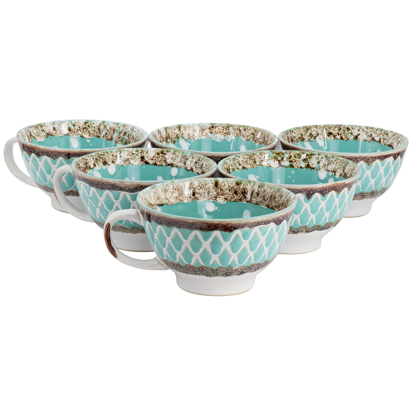 Meritage Otis 6 Piece 27 oz Stoneware Soup Bowl w Handle Set in Turquoise