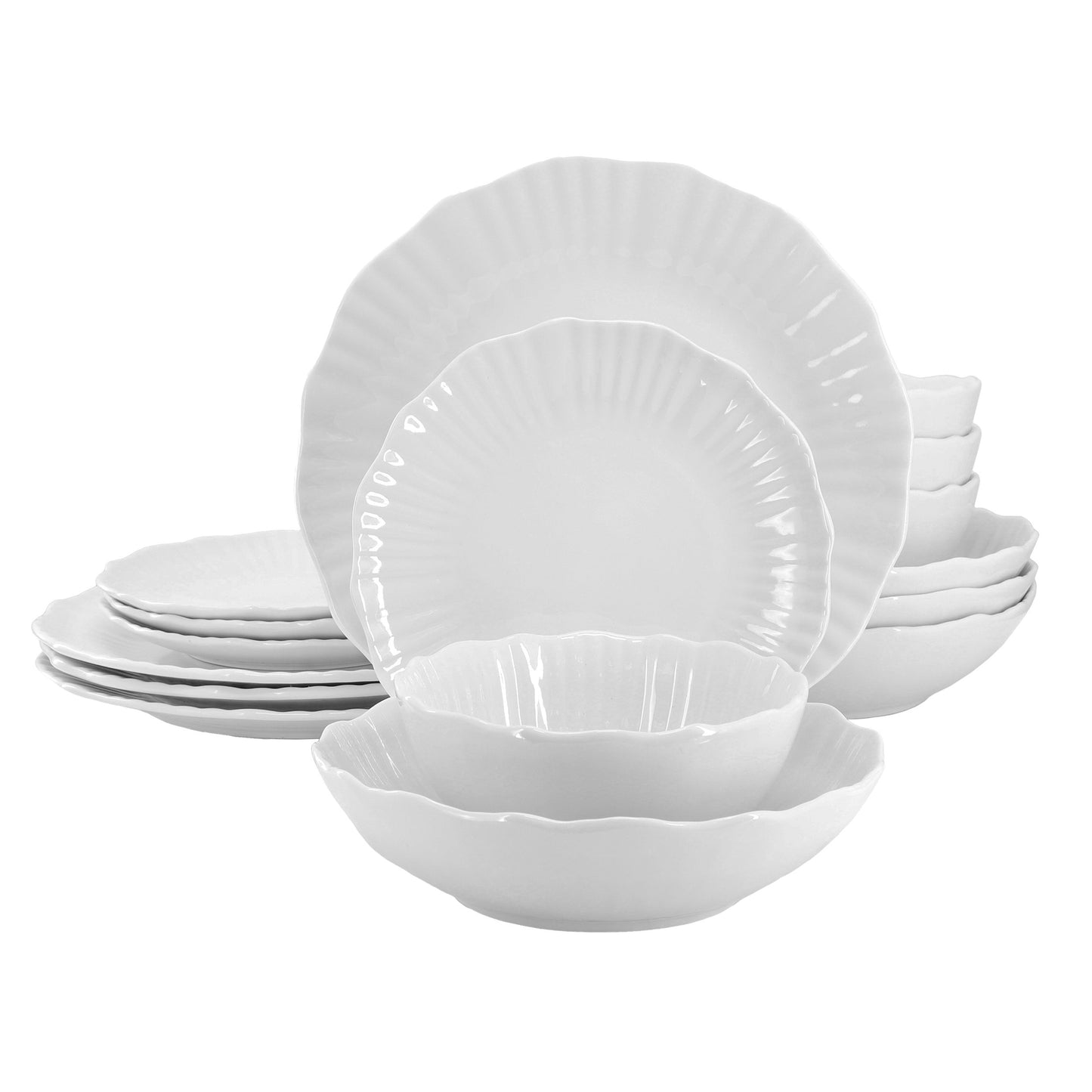 Elama Millie 16 Piece Double Bowl Porcelain Dinnerware Set White