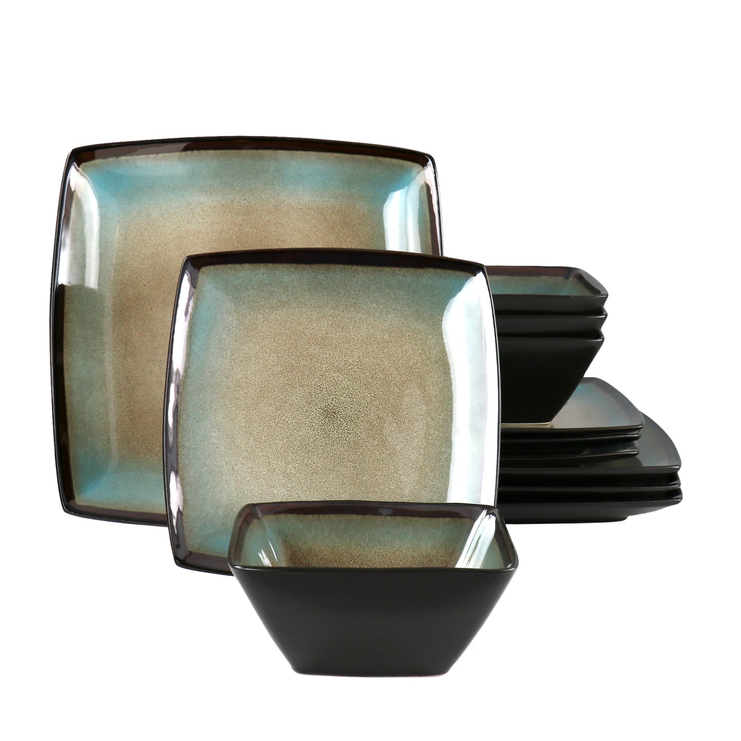 Hometrends Tequesta 12 Piece Square Stoneware Dinnerware Set Taupe