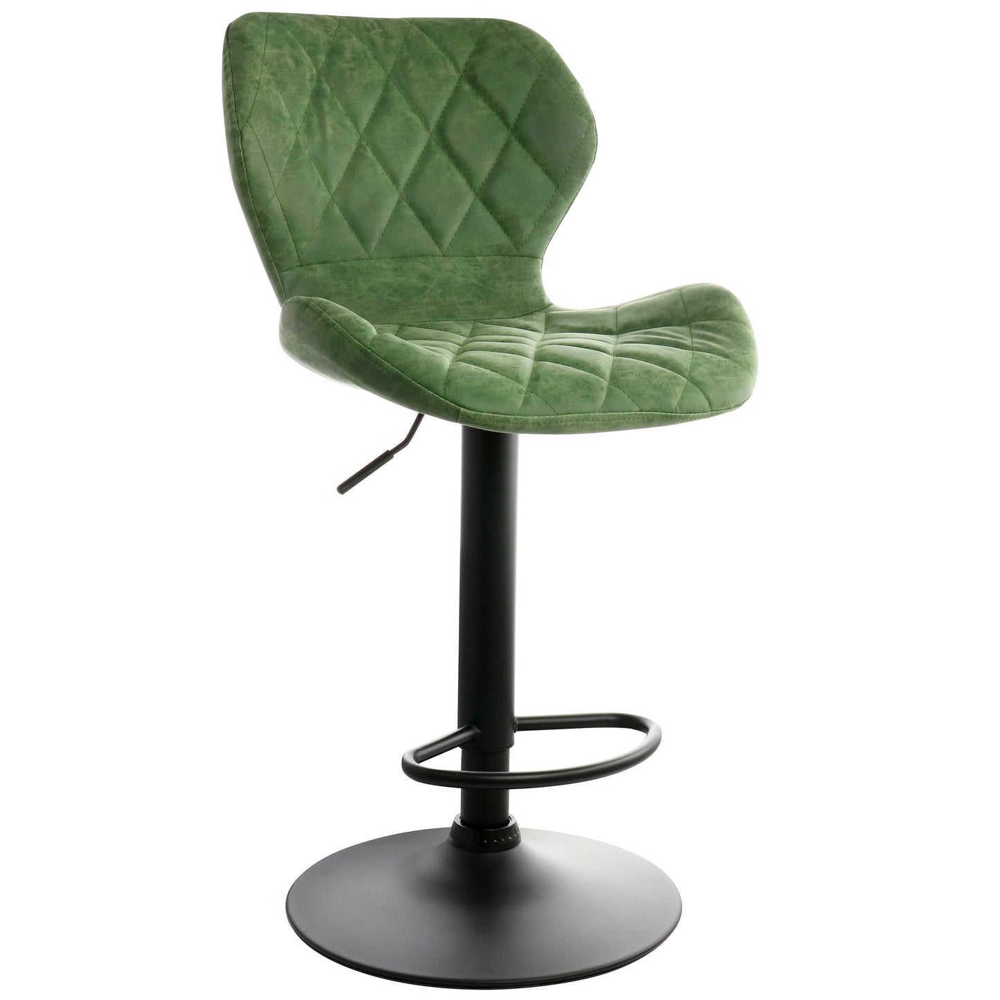 Elama Vintage Faux Leather Adjustable Bar Stool in Green w Black Base