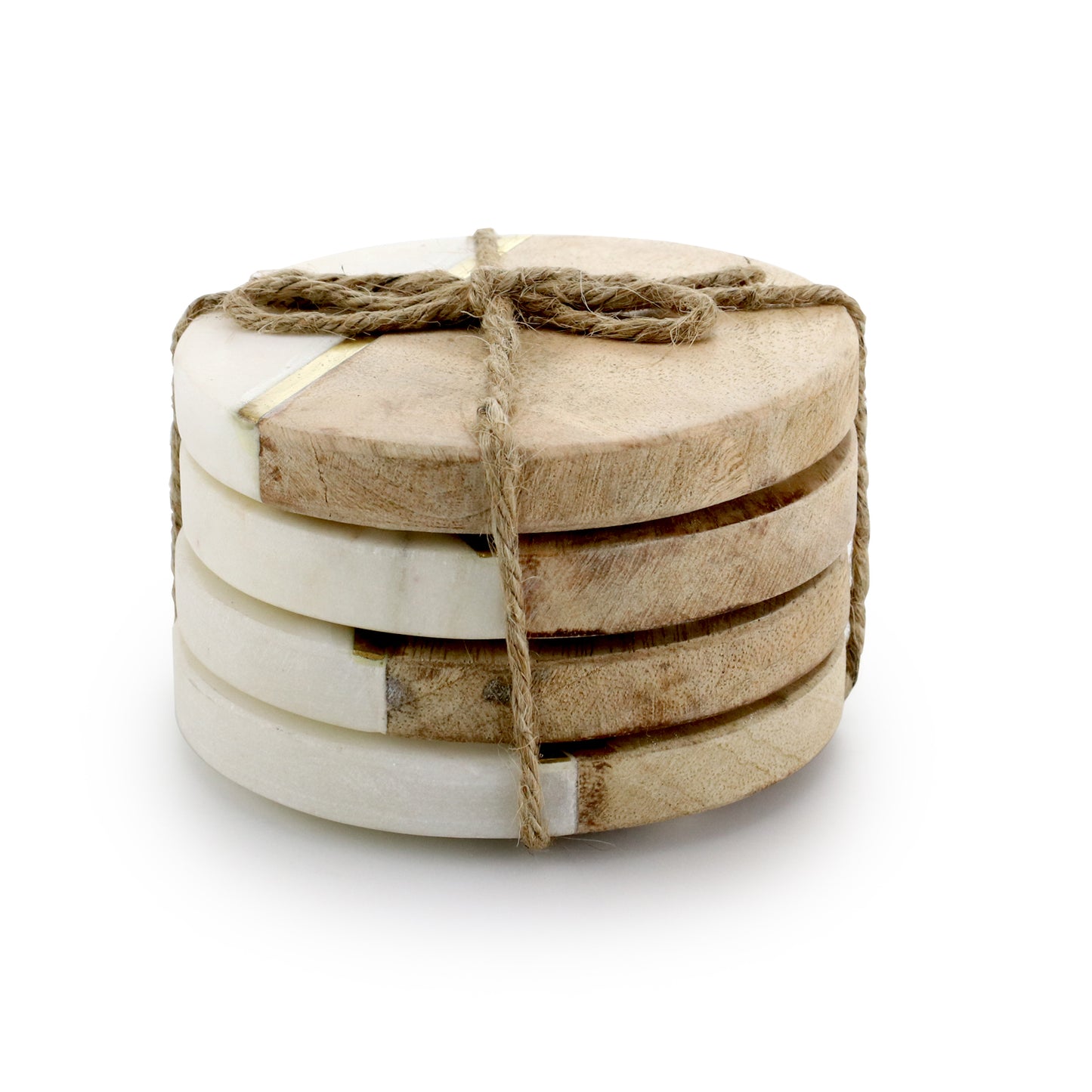 Gibson Elite Pinehurst 4 Piece 4" Inlaid Marble & Wood Coaster in Beige