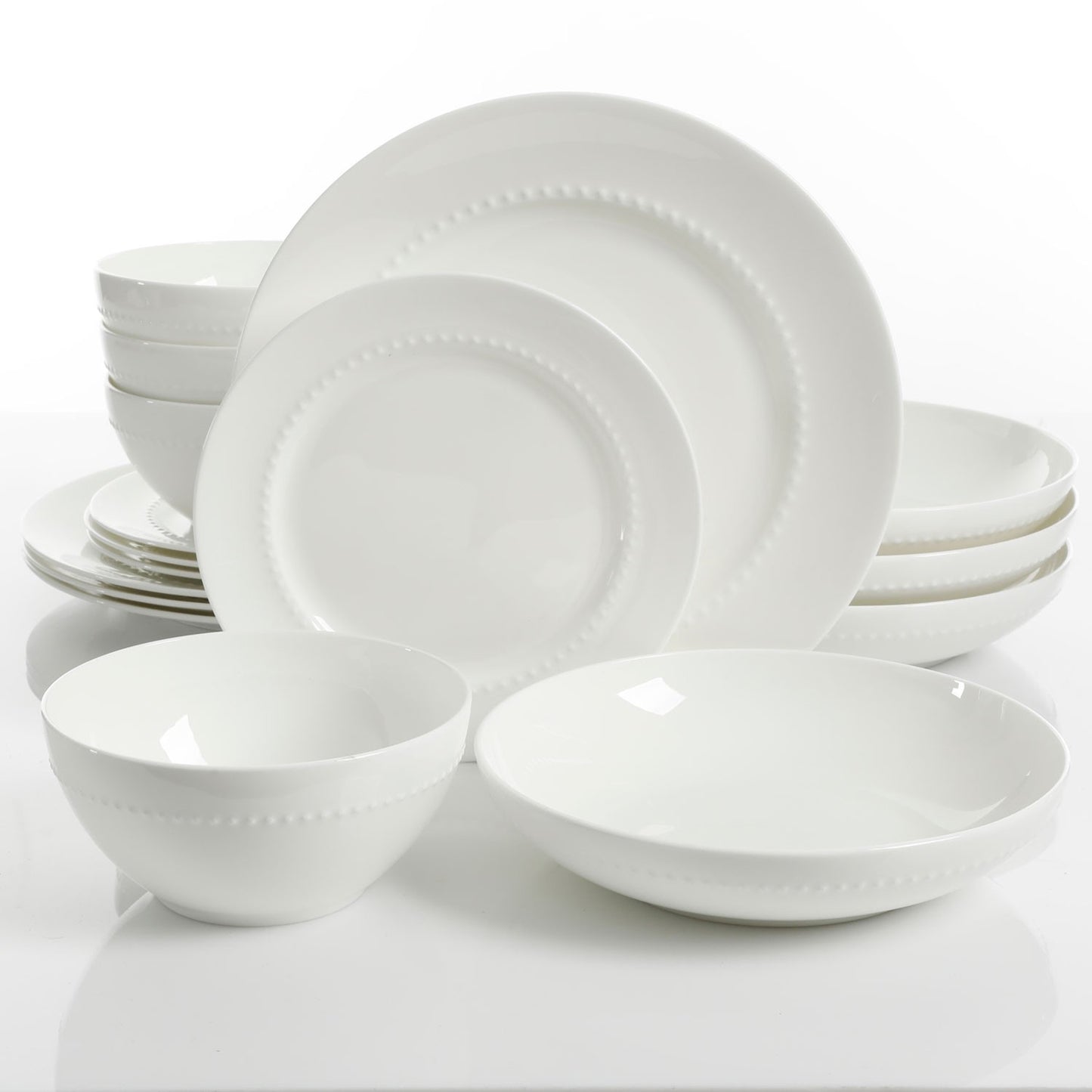 Gibson Elite Gracious Dining 16 pc Bone China White Double Bowl Dinnerware Set