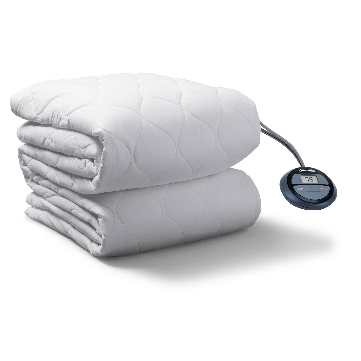 Sunbeam Twin Size Electric Water Resistant Heated Mattress Pad w Dual Digital C