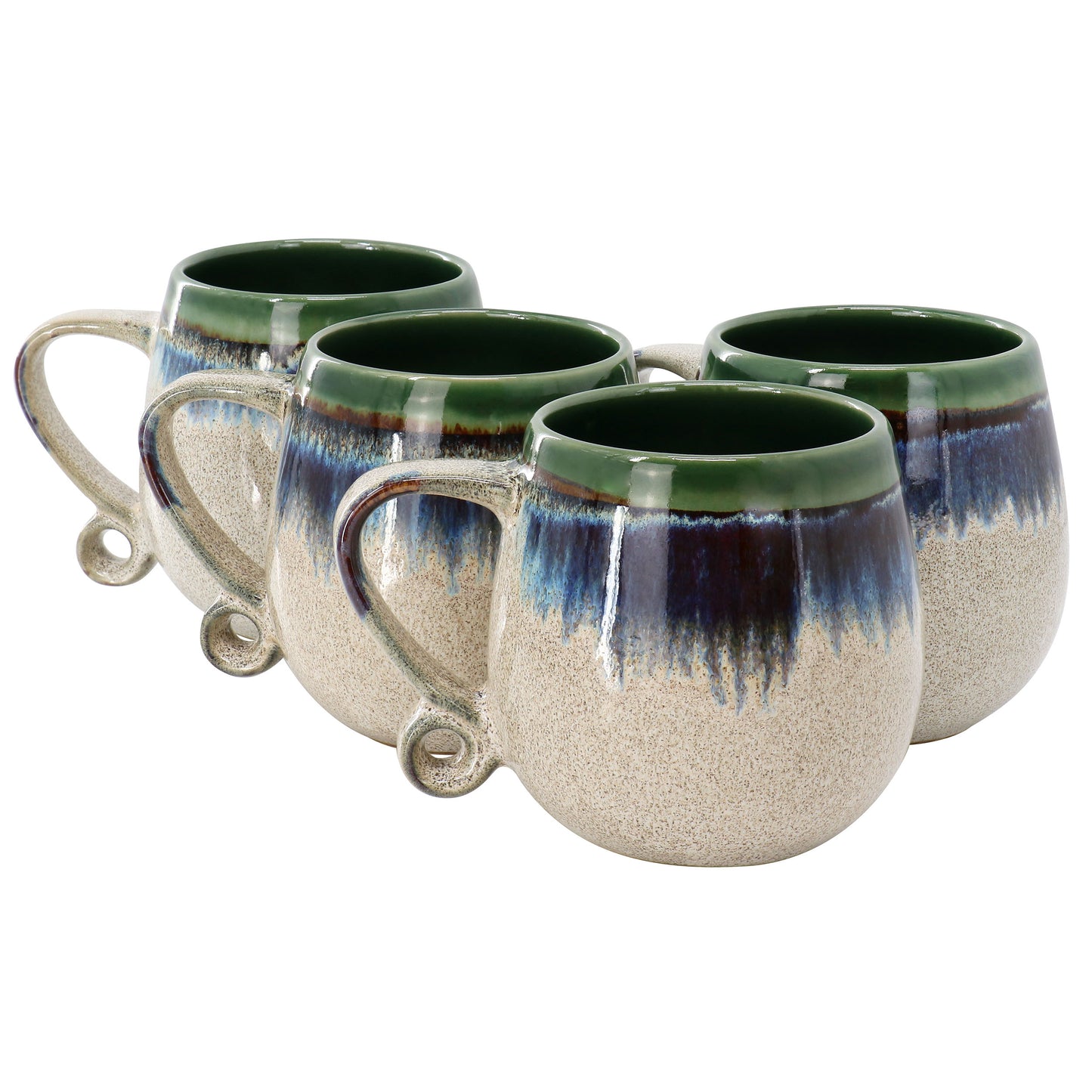 Meritage Lexington 4 Piece 20 oz Stoneware Two Tone Mug Set in Green Multi