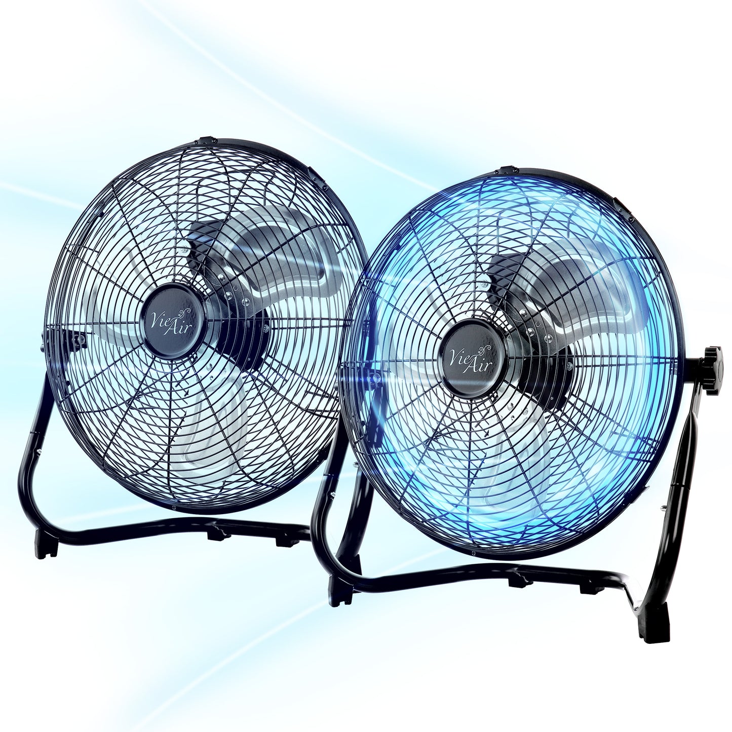 Vie Air Twin 12" High Velocity All Metal Tilting 3 Speed Floor Fan Black
