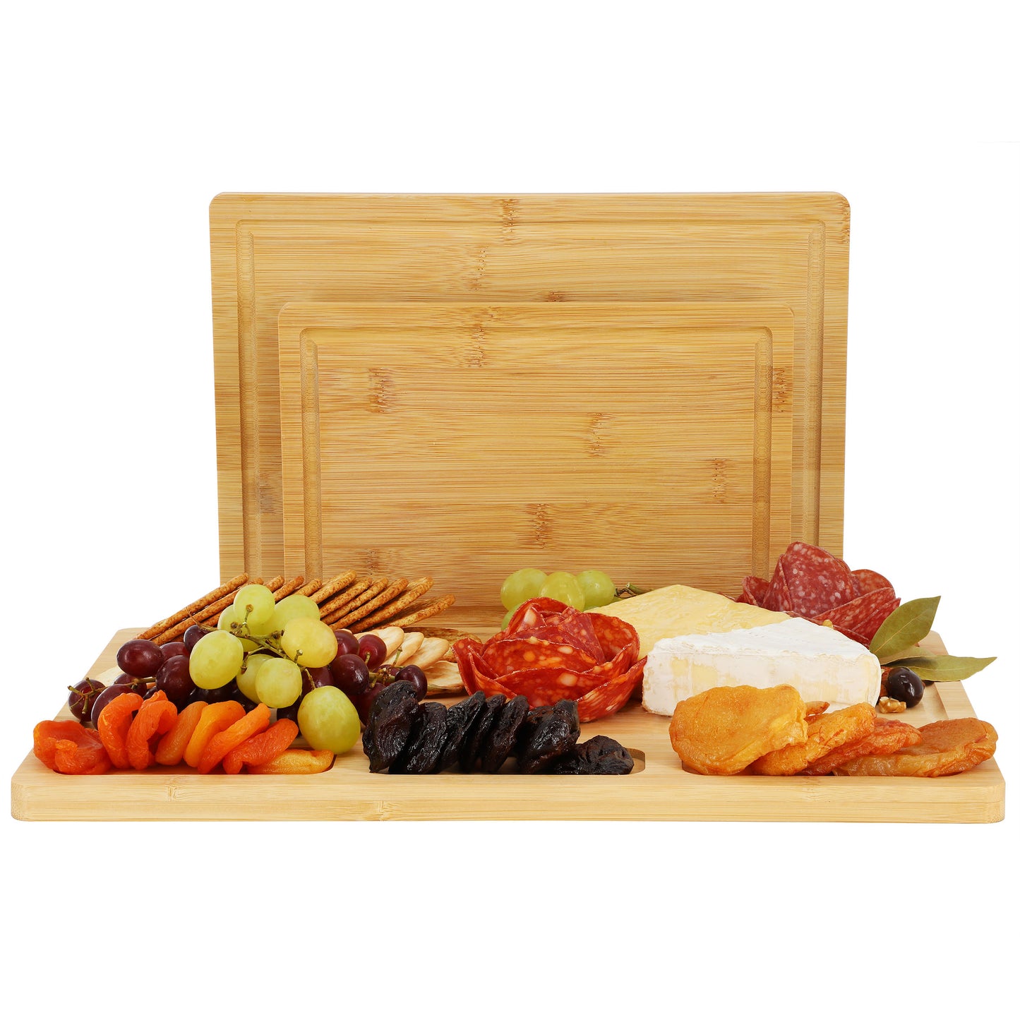 MegaChef 3 Piece Bamboo Cutting Prep & Serving Boards
