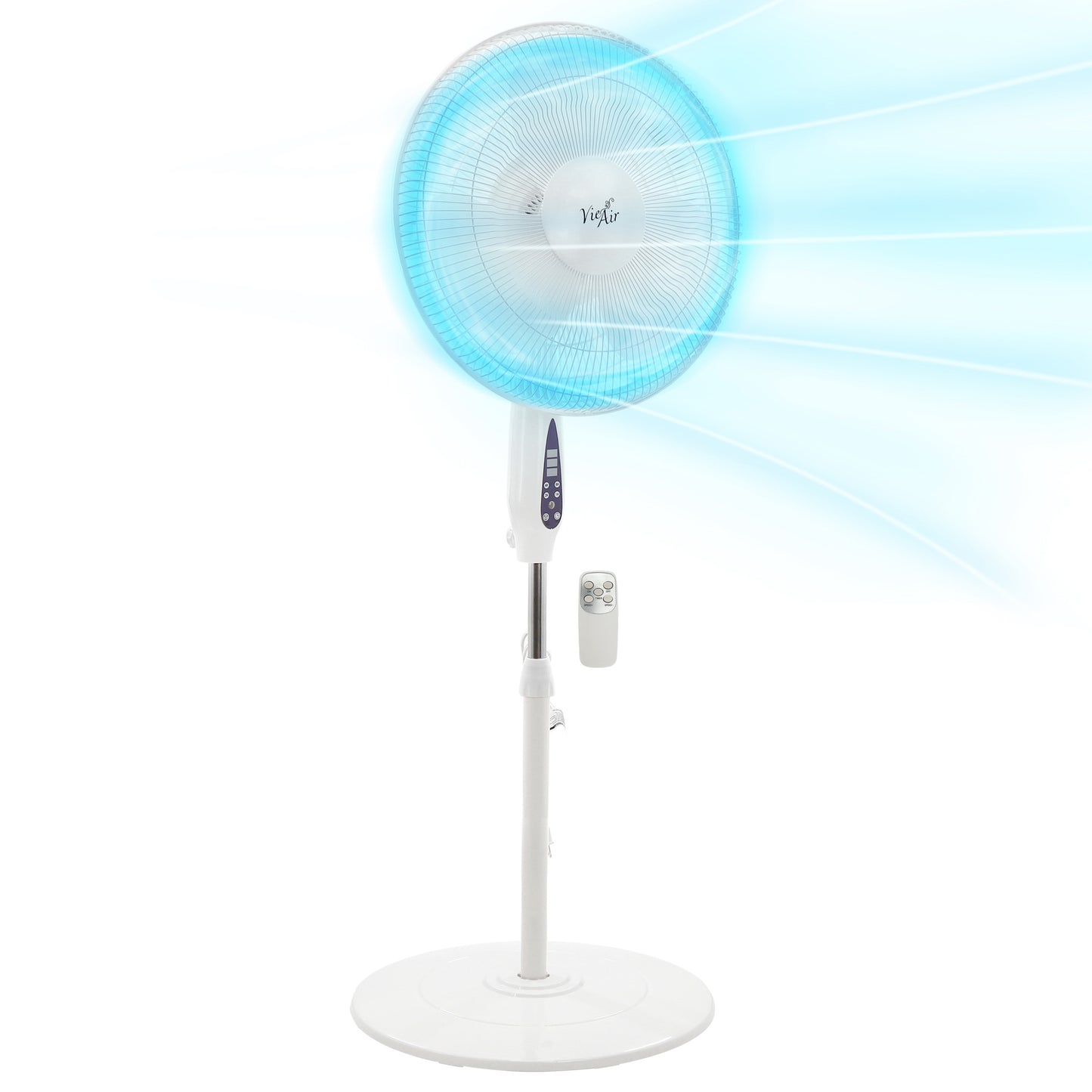 Vie Air 16" 3 Speed Oscillating Stand Fan w Remote Control White
