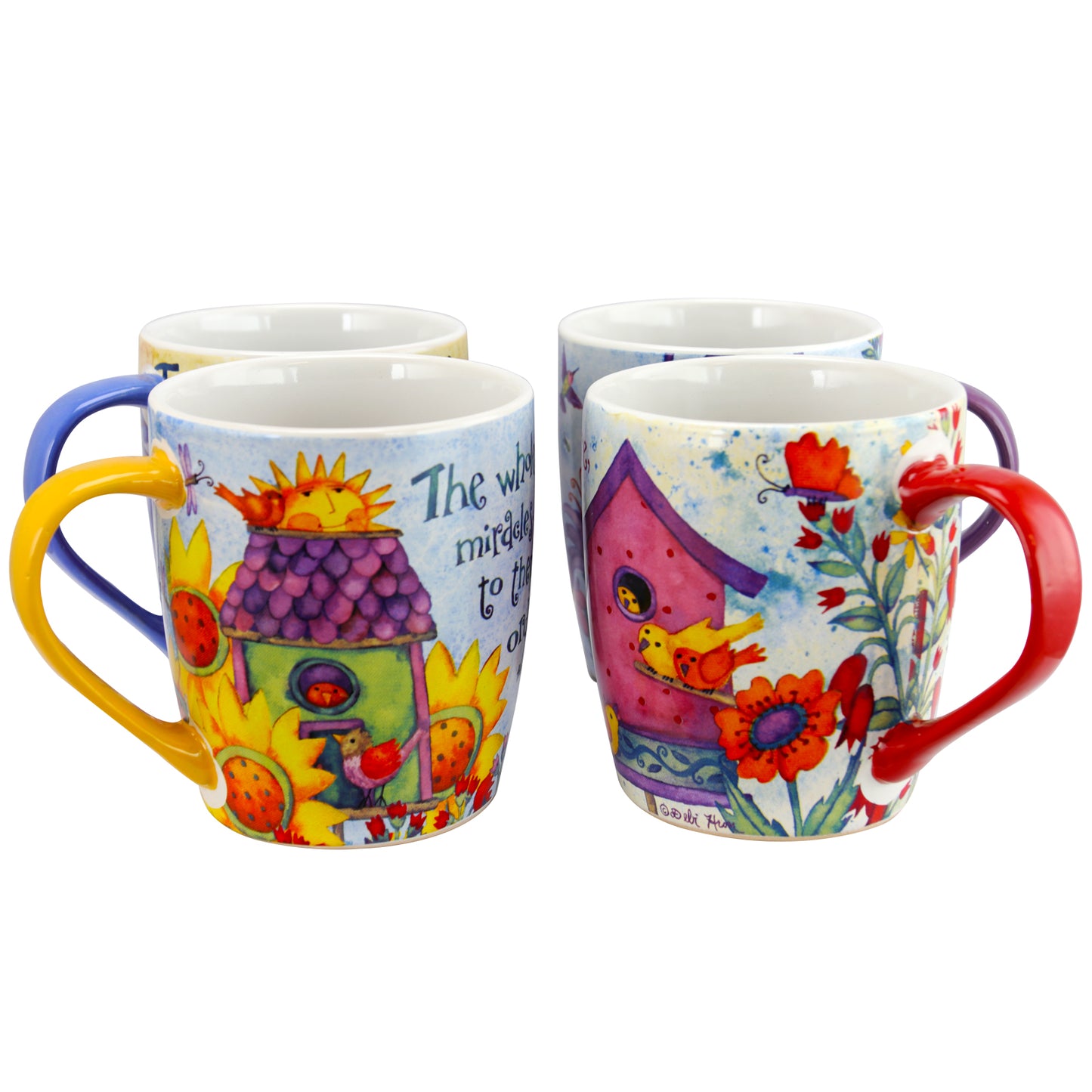 Gibson Multicolor Birdhouse Floral 18 oz Ceramic Mug Set Set w 4 Designs