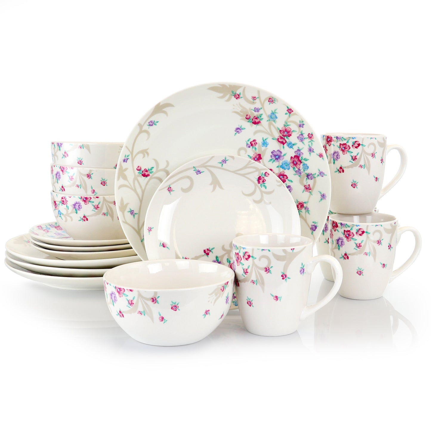 Gibson Home Floral Splash 16 pc Round Fine Ceramic Dinnerware Set