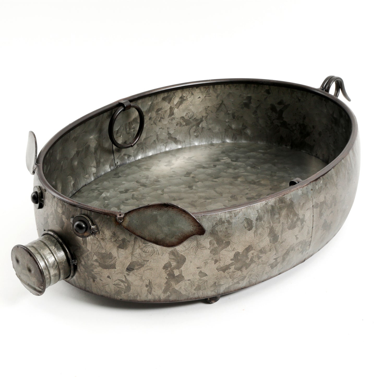 Urban Market Life on the Farm 20.5" Oval Antique Silver Figural Pig Serving Tra