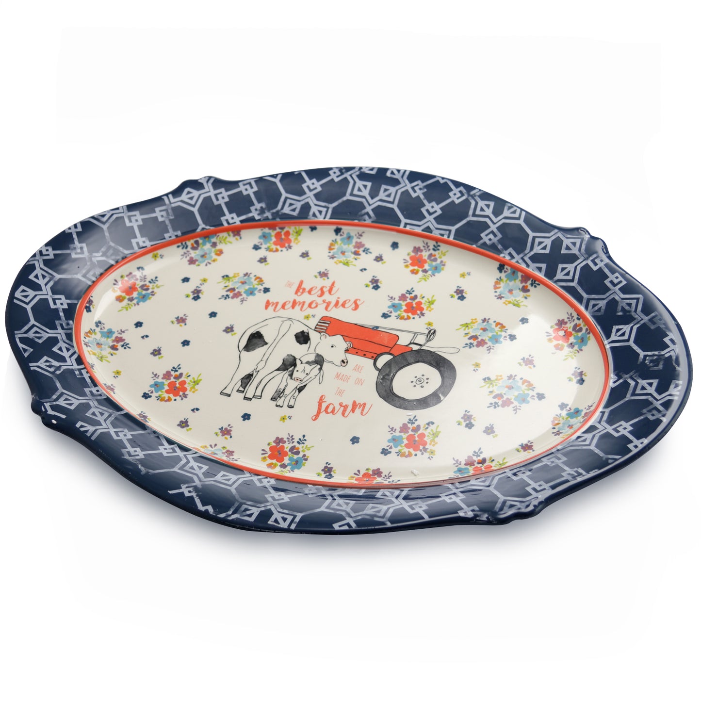 Urban Market Life on the Farm 18.5" Oval Ceramic Serving Platter in Floral Farm