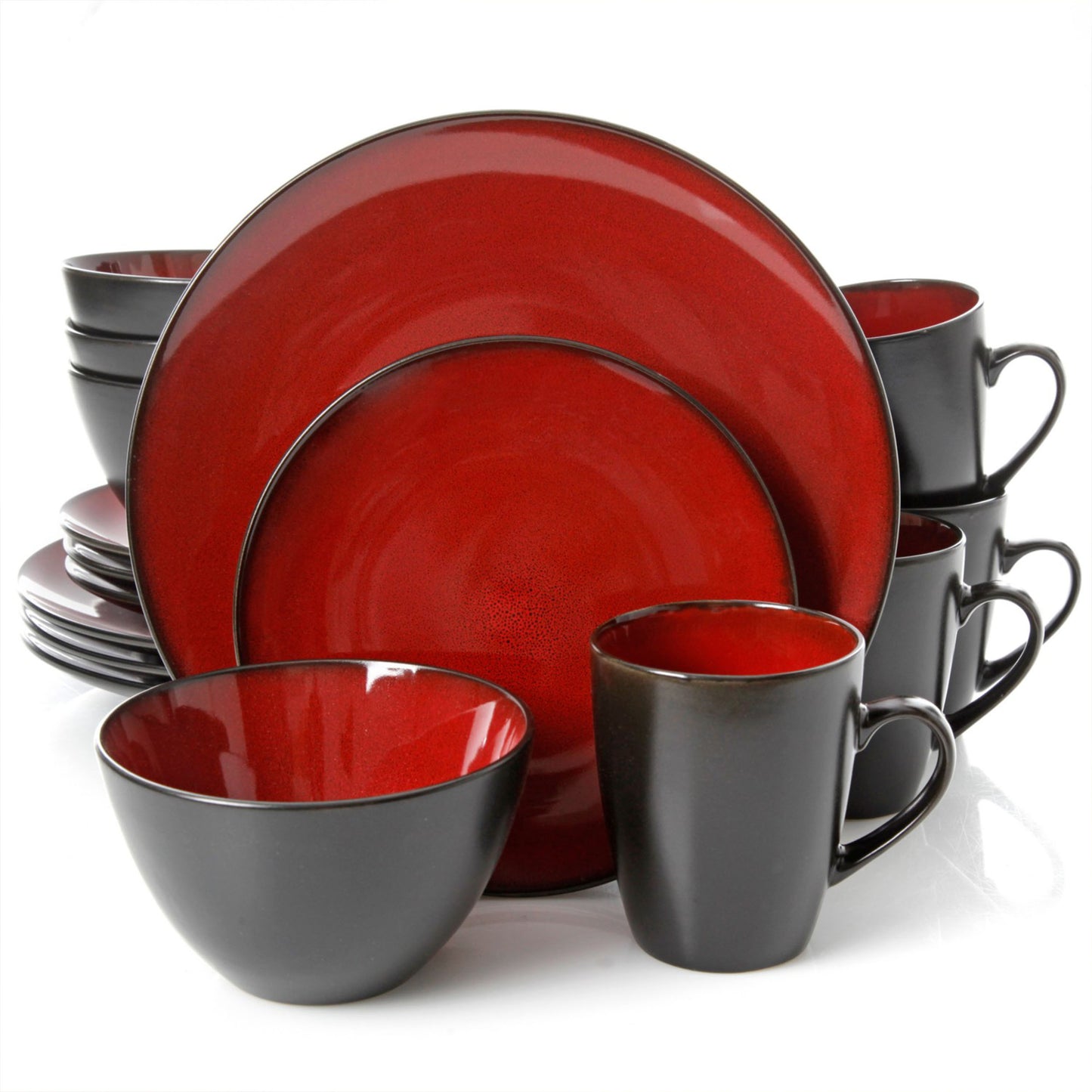 Gibson Soho Lounge Round 16 Piece Stoneware Dinnerware Set in Two Tone Burgundy/