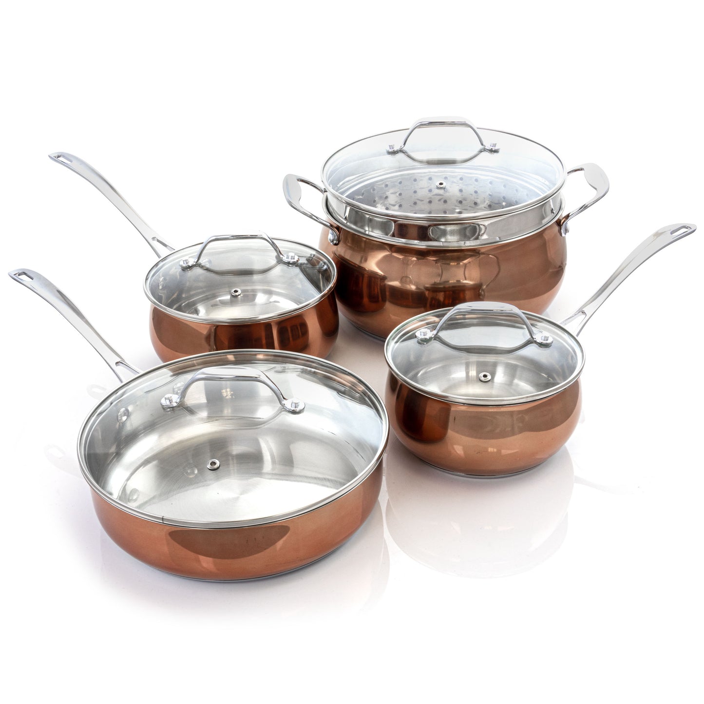 Oster Carabello 9 pc Stainless Steel Cookware Combo Set in Copper