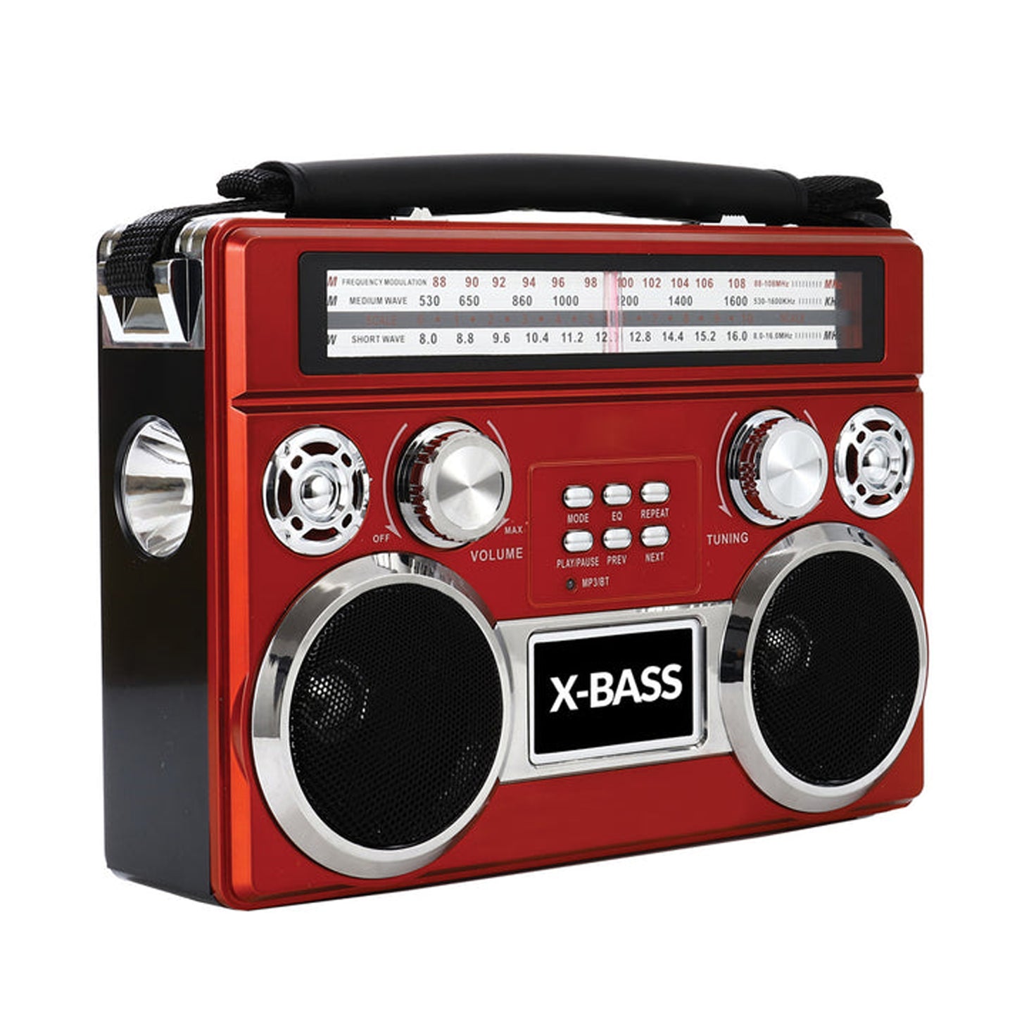 SuperSonic Retro Rechargeable 3 Band Radio w Bluetooth & Flashlight in Red