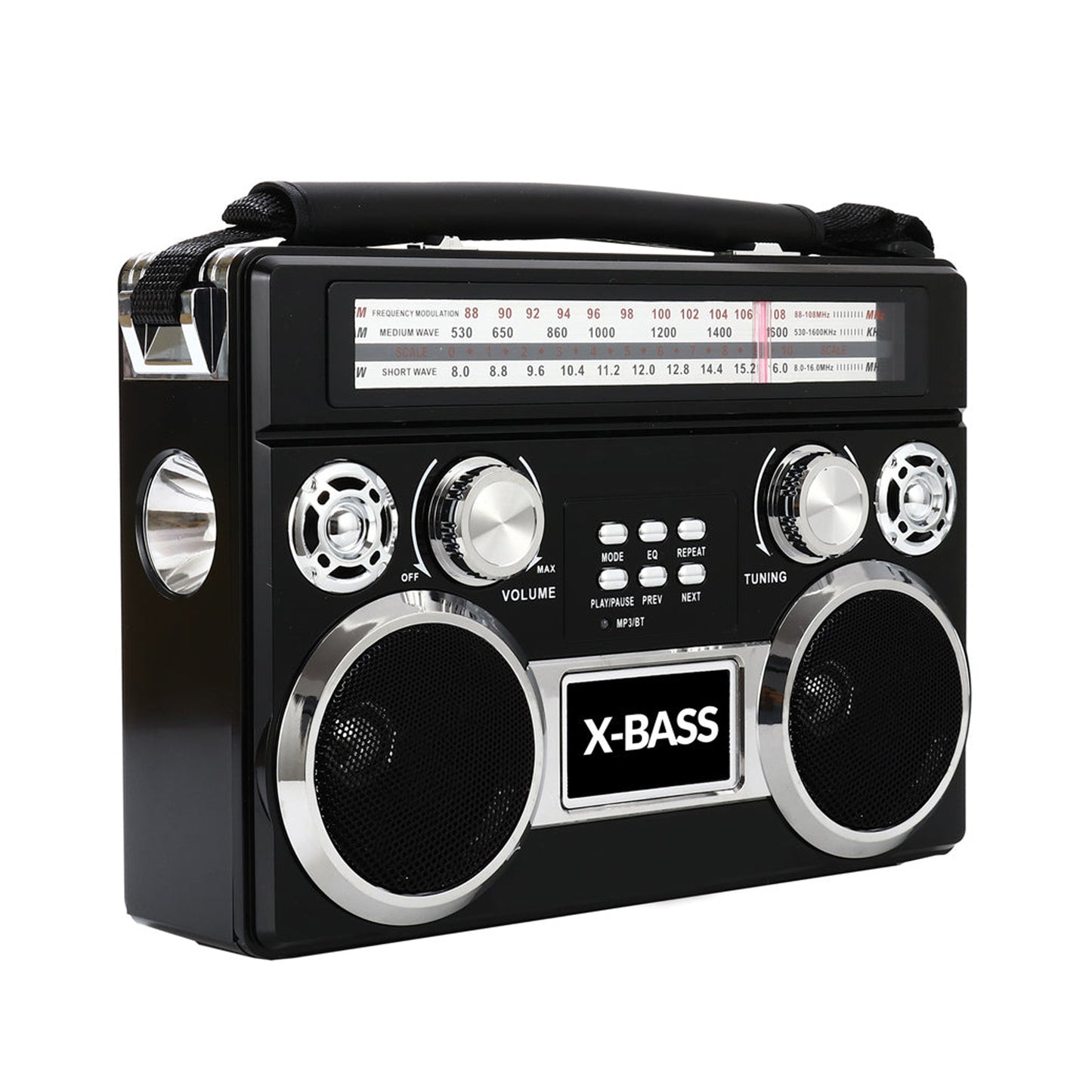 SuperSonic Retro Rechargeable 3 Band Radio w Bluetooth & Flashlight in Black