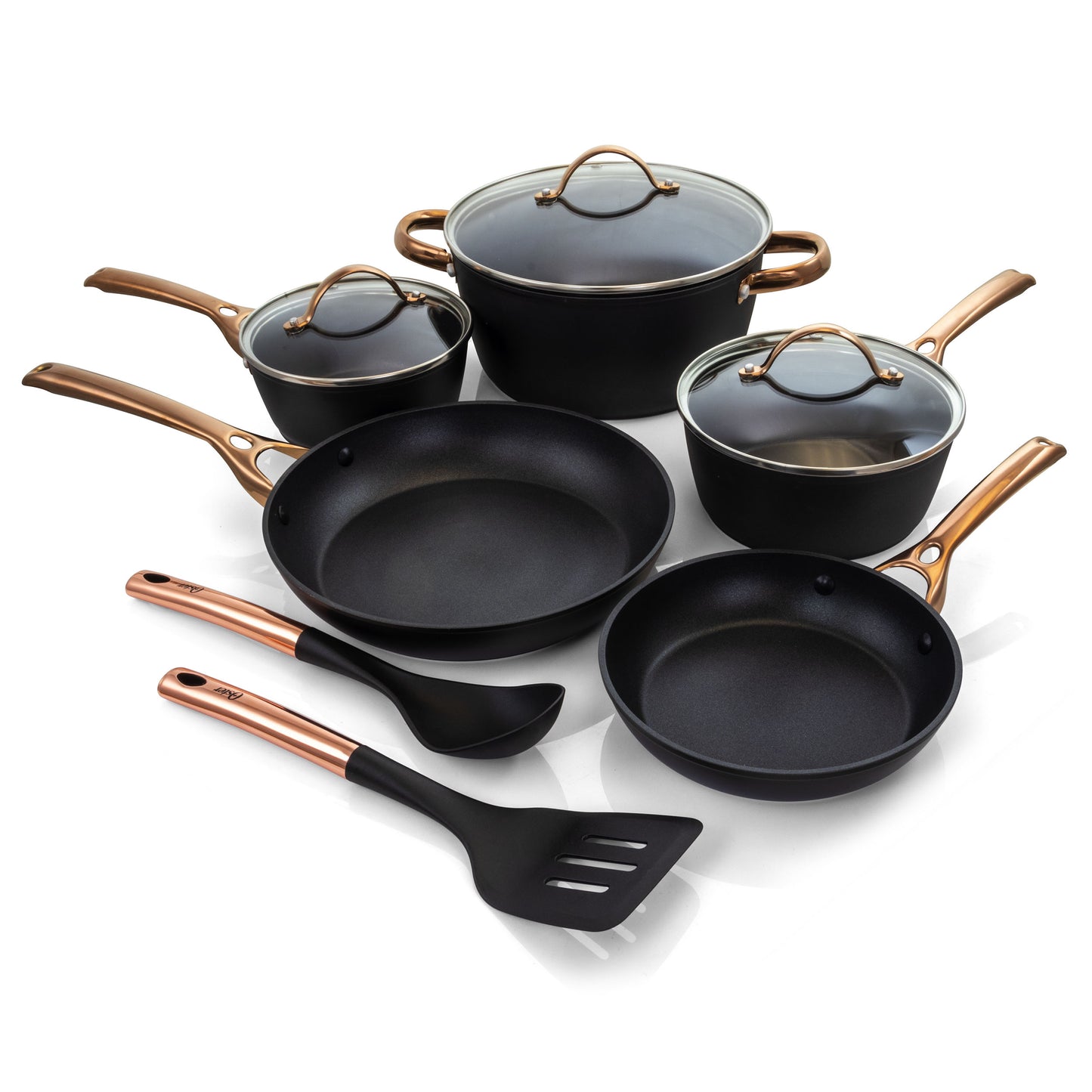 Oster Allsberg 10 Piece Aluminum Nonstick Cookware Set w Lids & Copper Handles