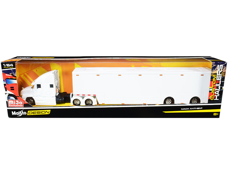 Mack Anthem Enclosed Transporter White Custom Haulers Series 1/64 Diecast Model