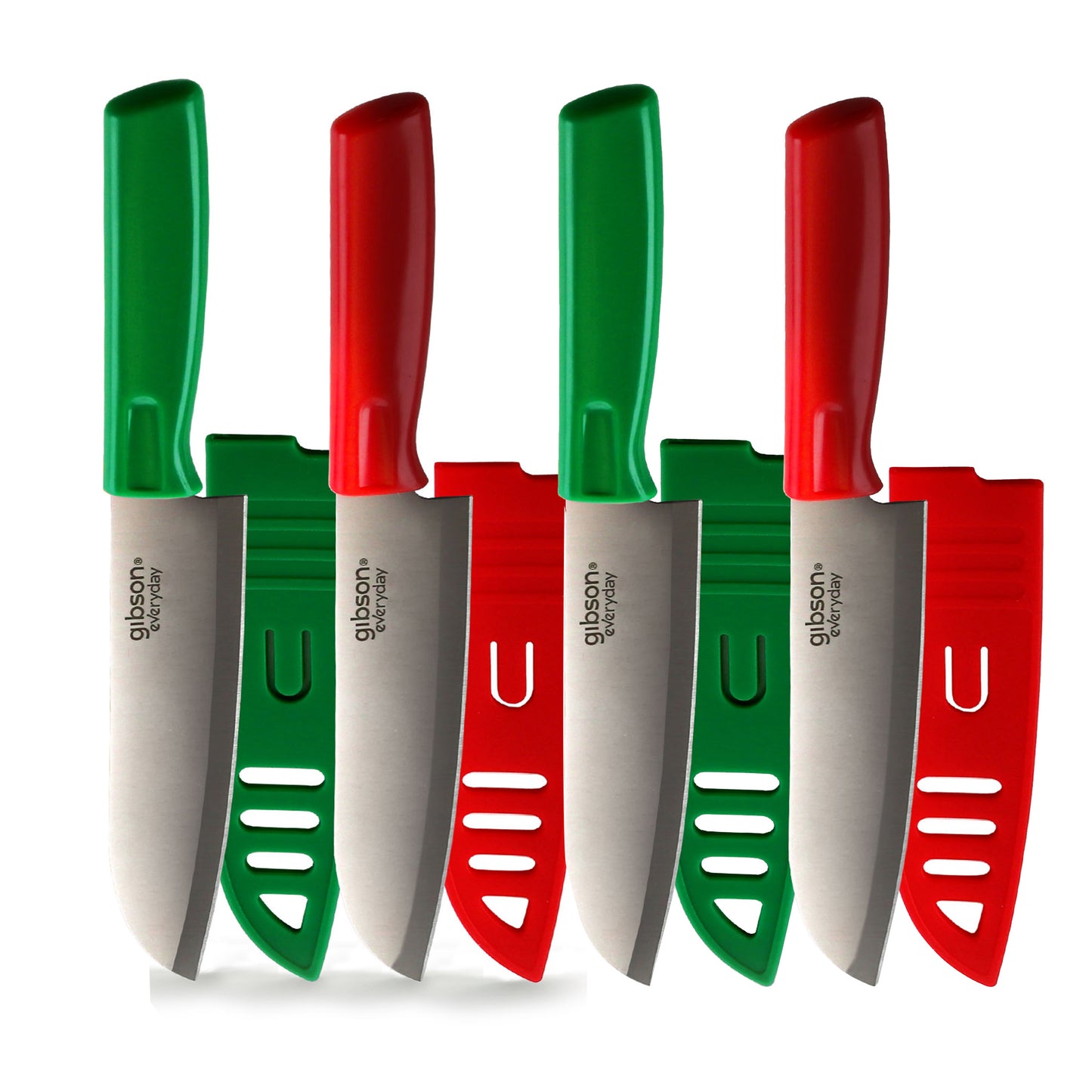 Gibson Everyday Grantville 4 Piece 6" Santoku Knife w Sheath in Red & Green