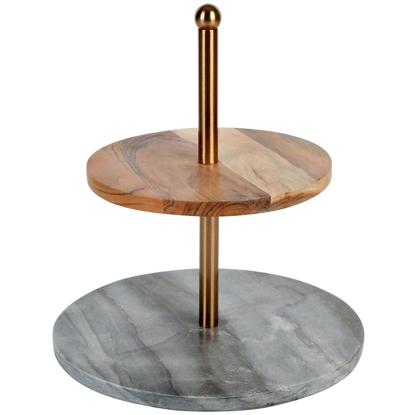 Laurie Gates California Designs Grey Marble & Acacia Wood 2 Tier Server