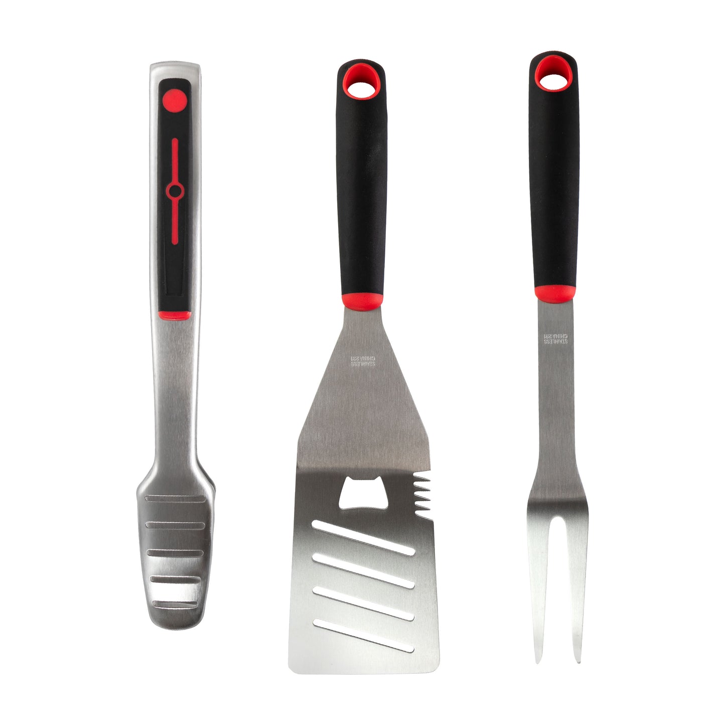 Gibson Home Huckleberry 3 Piece Stainless Steel BBQ Tool Set in Black & Red