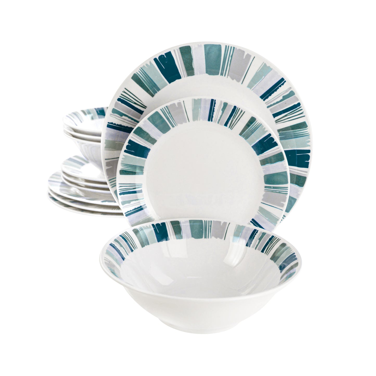 Gibson Home Orleans 12 Piece Round Ceramic Dinnerware Set Blue