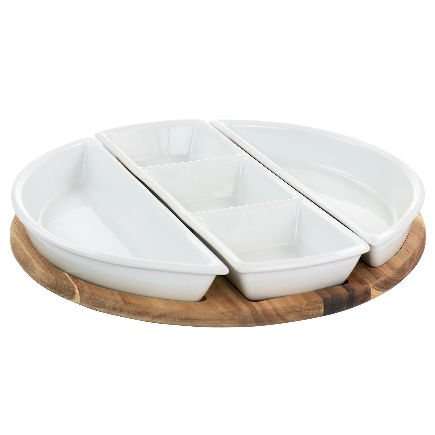 Gibson Elite Gracious Dining 4 Piece Fine Ceramic Sectional Tray Set w Acacia W