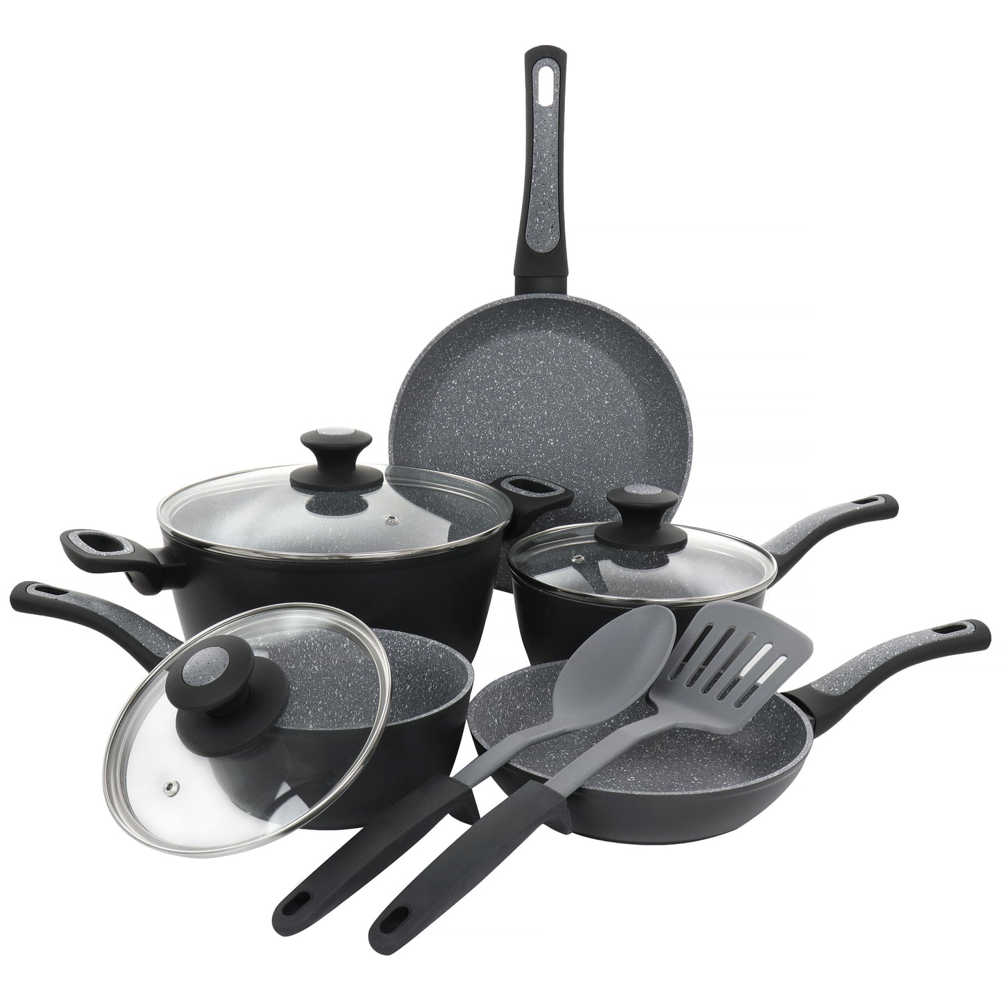 Oster 10 pc Non-Stick Aluminum Cookware Set in Black & Grey Speckle