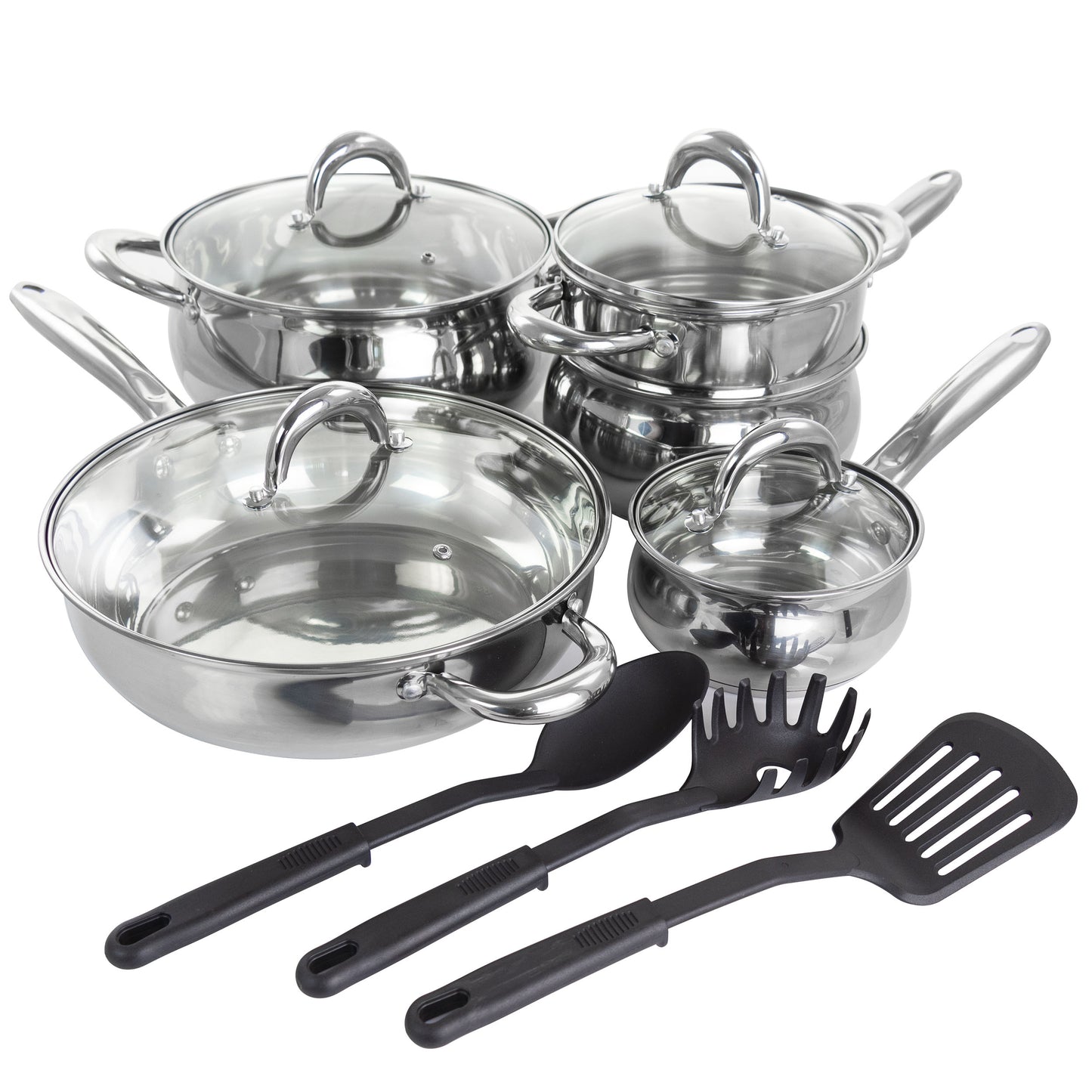 Gibson Home Ancona 12 pc Stainless Steel Belly Shaped Cookware Set Kitchen Tools