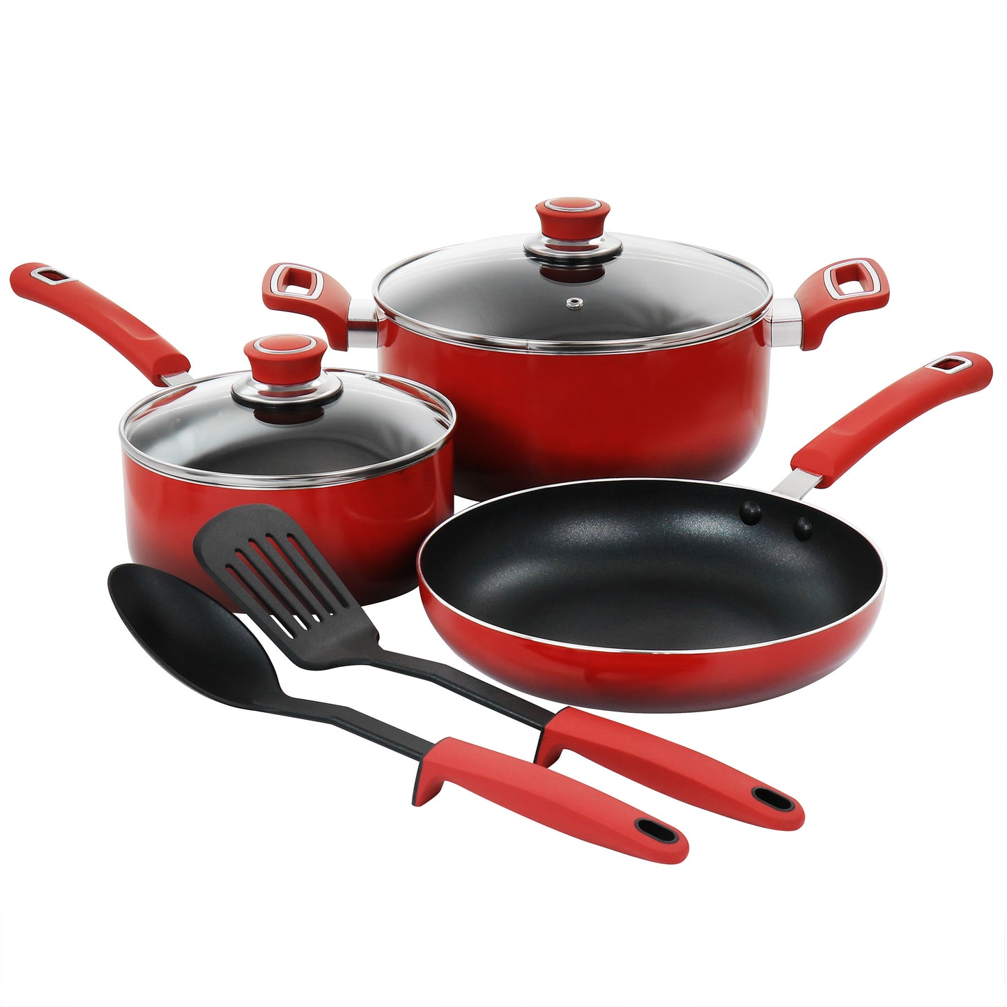 Oster 7 pc Non Stick Aluminum Cookware Set in Red