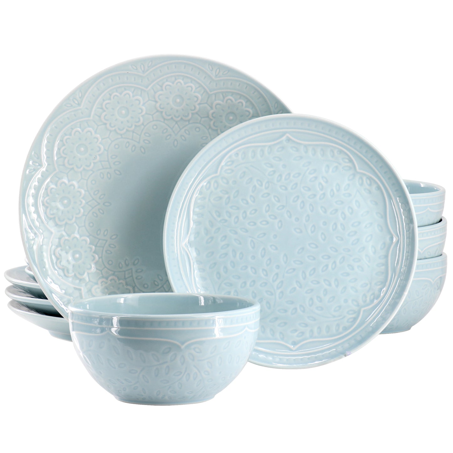 Hometrends Alemany 12 Piece Round Stoneware Dinnerware Set Aqua
