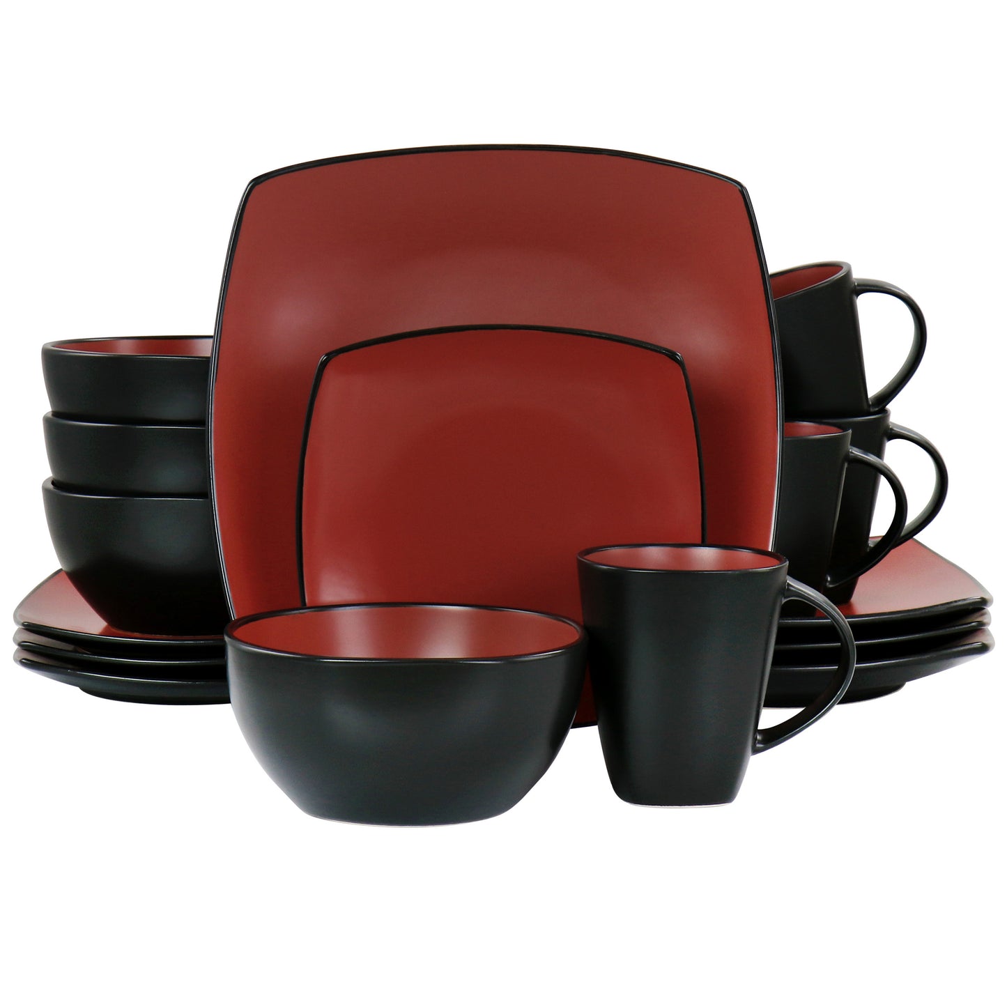 Gibson Elite Soho Lounge 16 pc Matte Glazed Stoneware Dinnerware Set in Red