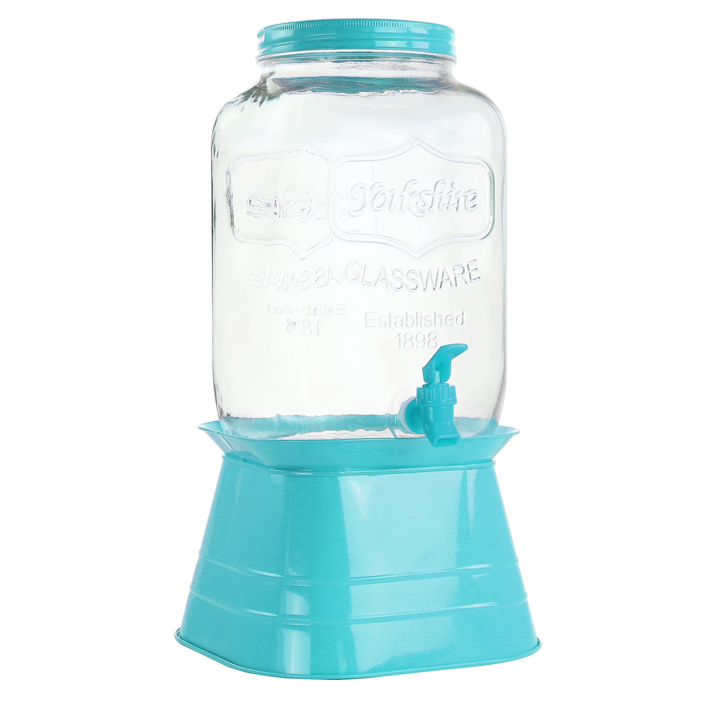 Gibson Home Chiara 2 Gallon Glass Mason Jar Dispenser w Metal Lid & Base in Blue
