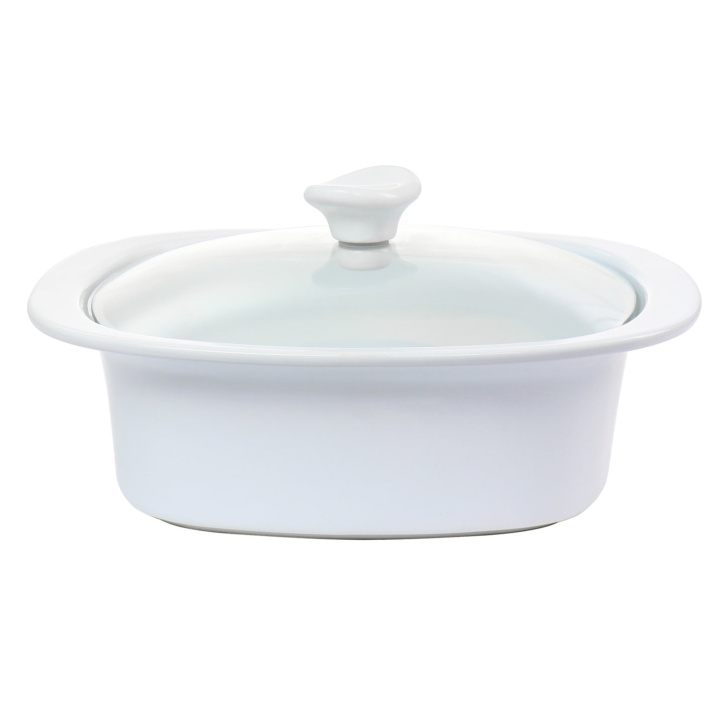 Gibson Elite Gracious Dining 1.9 Qt Stoneware Casserole in White w Glass Lid