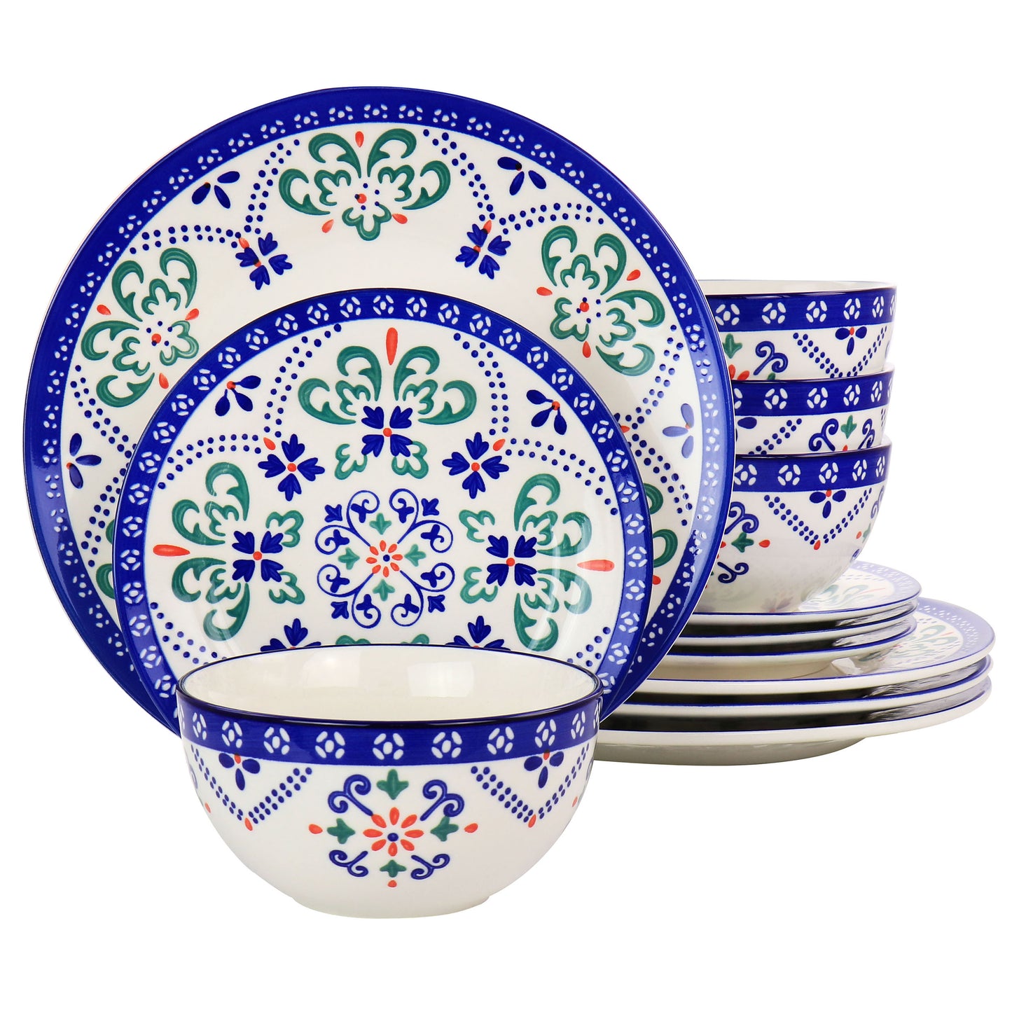 Laurie Gates California Designs Tierra Star 12 Piece Hand Painted Dinnerware Se