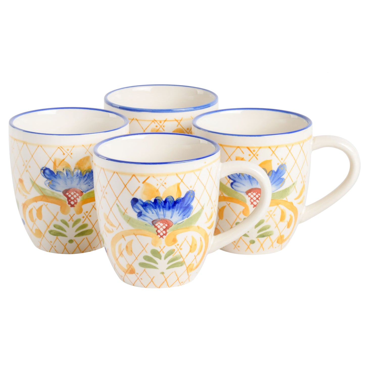 Laurie Gates Tierra Tile 4 Piece 17.4 oz Hand Painted Stoneware Mug Set