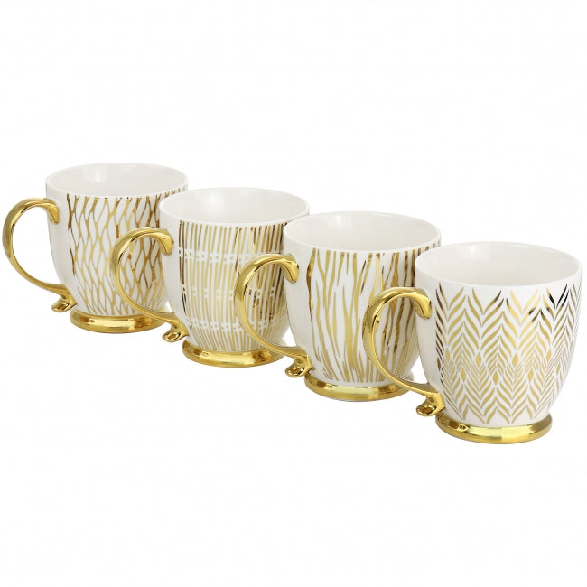 Gibson Home Gold Finch 4 Piece 16.7oz Electroplated Fine Ceramic Mug Set in Gol