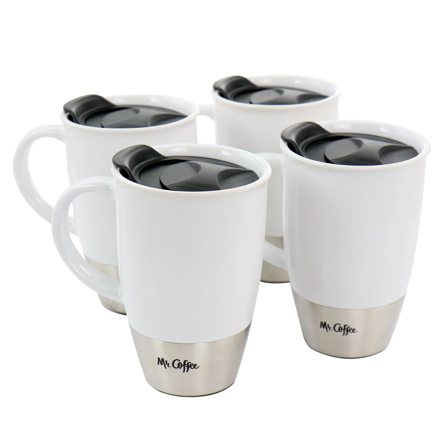 Mr. Coffee Coupleton 4 Piece 14 oz Stoneware Travel Mug Set in White w Lid