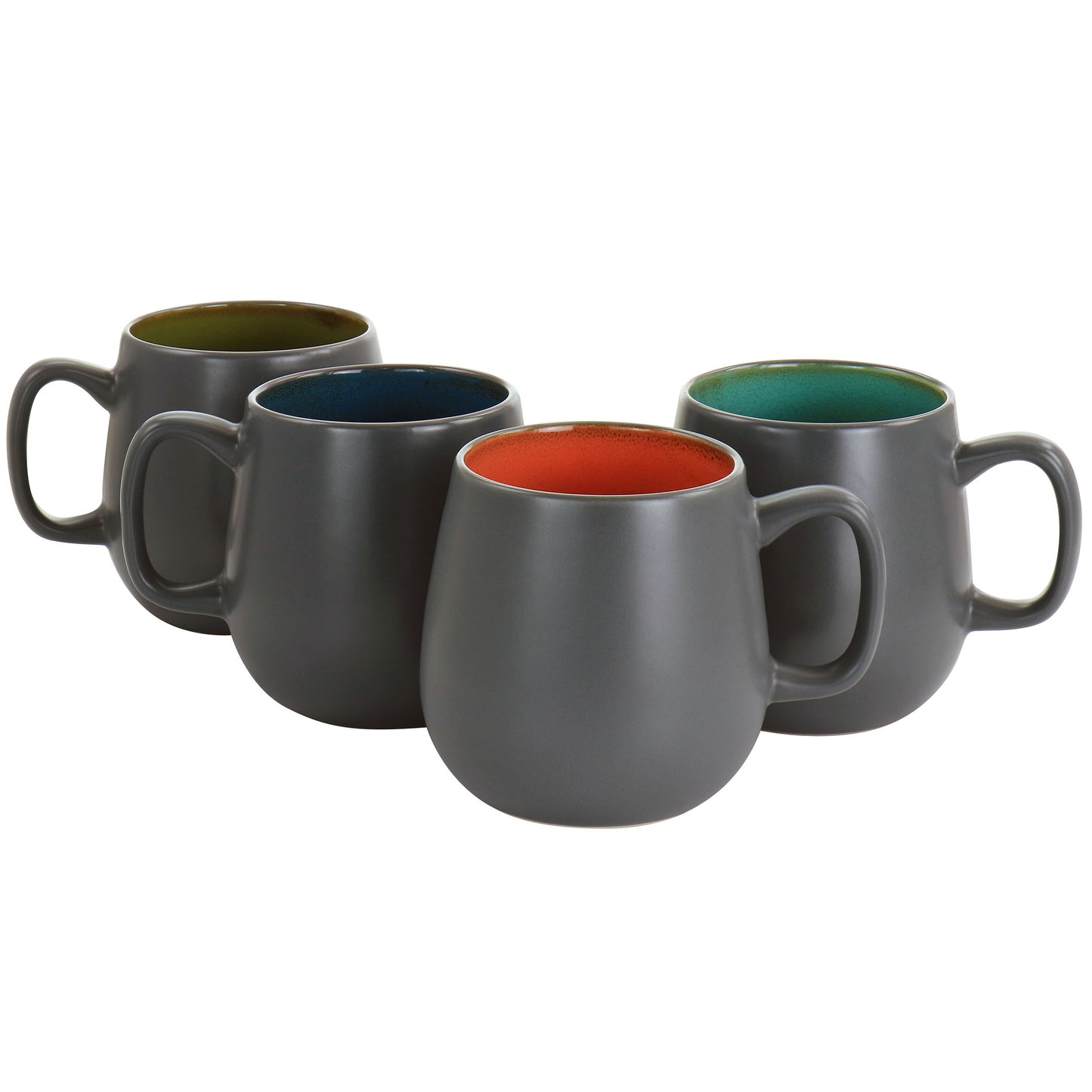 Kook 4 pc Ceramic Multicolor Deco Coffee Mug Set in Matte Grey