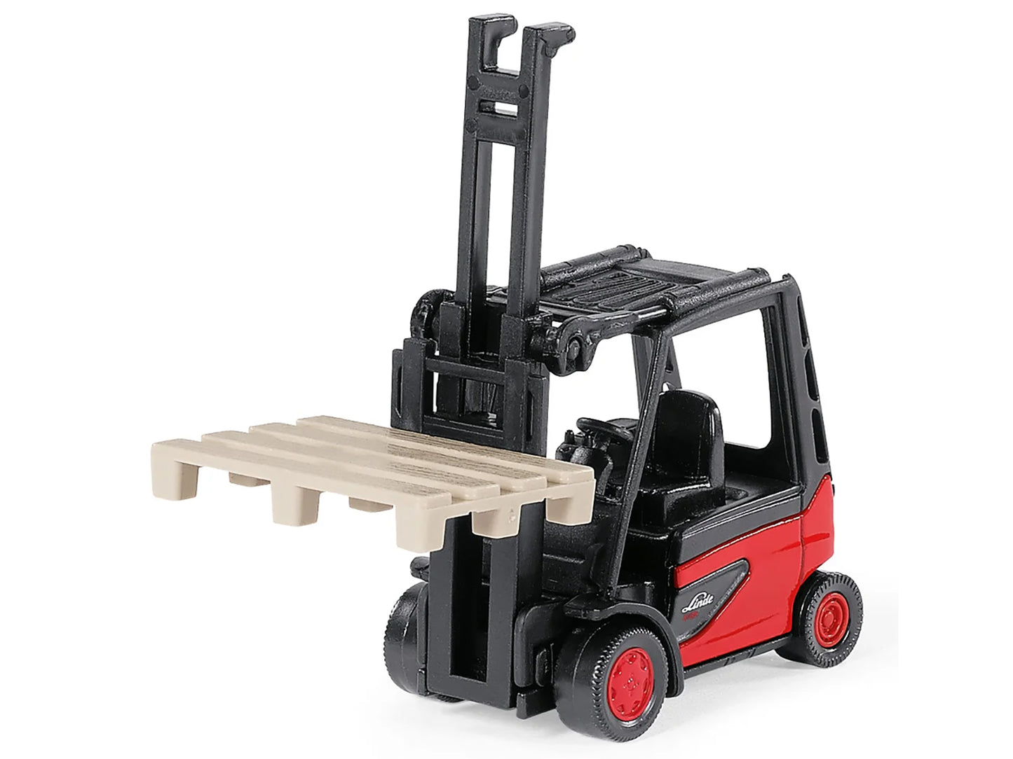 Linde E35 Forklift Truck Red w Black Top w Pallet Accessory Diecast Model Siku